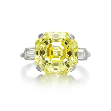 View full screen - View 1 of Lot 144. Fancy Vivid Yellow diamond ring .