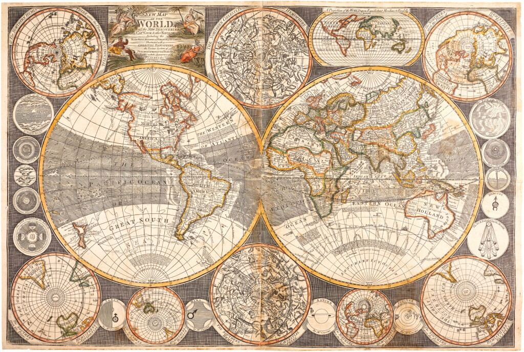 View full screen - View 1 of Lot 58. WORLD MAP--THOMPSON | A New Map of the World, engraved coloured map, 1798.