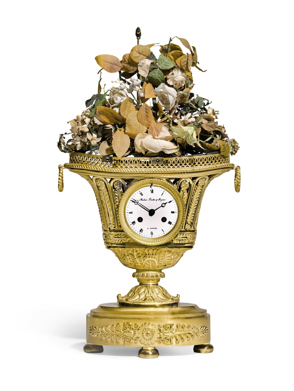 View full screen - View 1 of Lot 62. AN ORMOLU URN CLOCK WITH LATER MUSICAL AND AUTOMATON SINGING BIRD MECHANISMS, SWISS, CIRCA 1820 AND LATER.