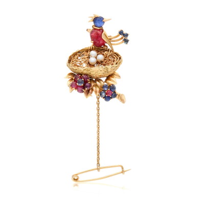 View full screen - View 1 of Lot 209. Gem set brooch, 1950s.
