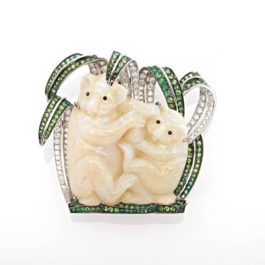 View full screen - View 1 of Lot 111. Opal, tsavorite and diamond brooch, 'Koala', Michele della Valle.