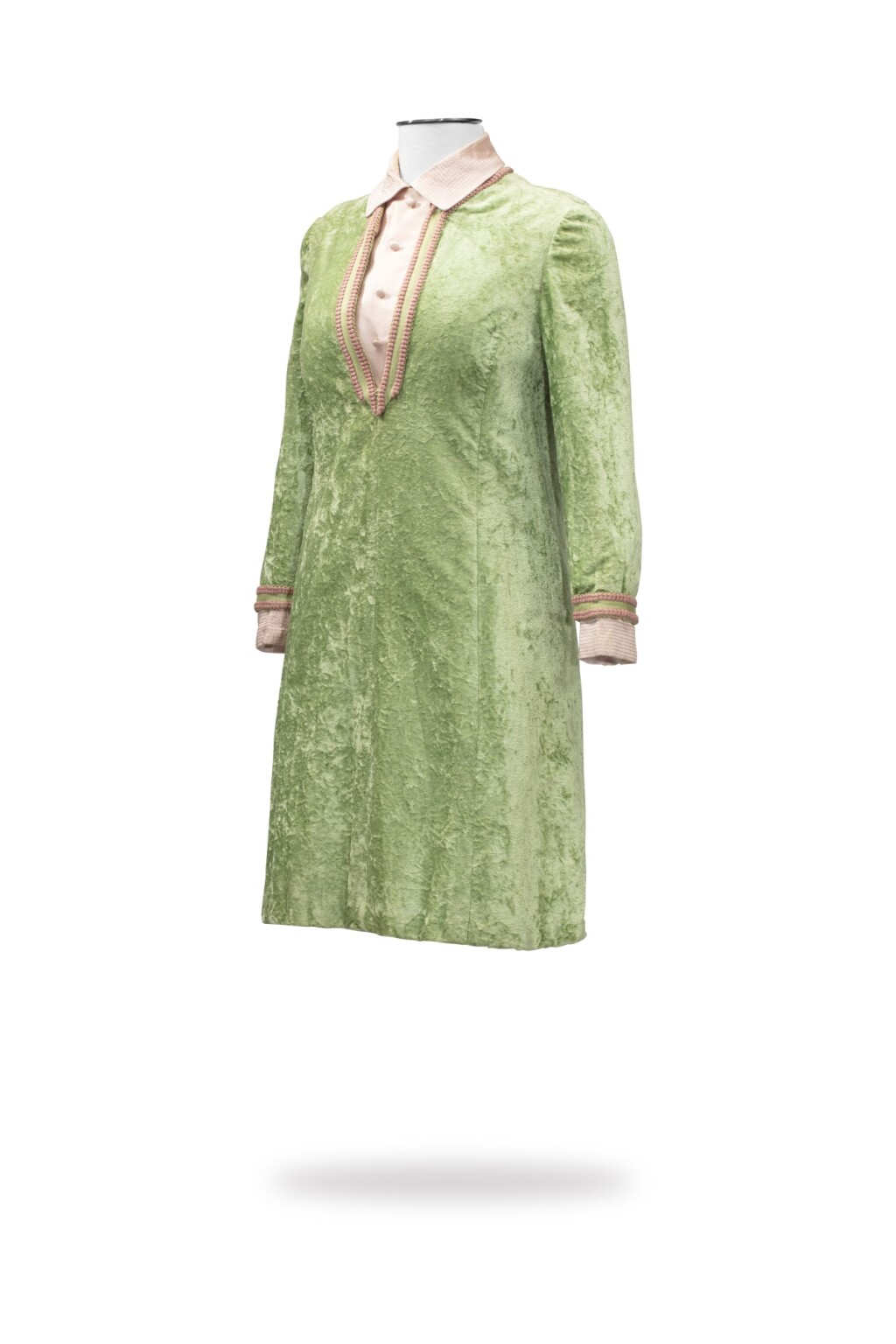 Unlabeled, circa 1962-1968, Velvet dress with removable pink dickey | Unlabeled, circa 1962-1968, Velvet dress with removable pink dickey |
