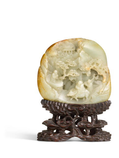 View full screen - View 1 of Lot 66. A celadon jade 'Laozi' boulder, Qing dynasty, 18th century.