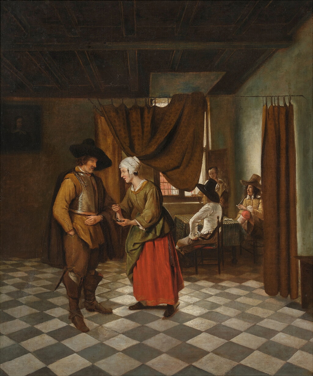 View full screen - View 1 of Lot 363. Soldier paying the hostess.