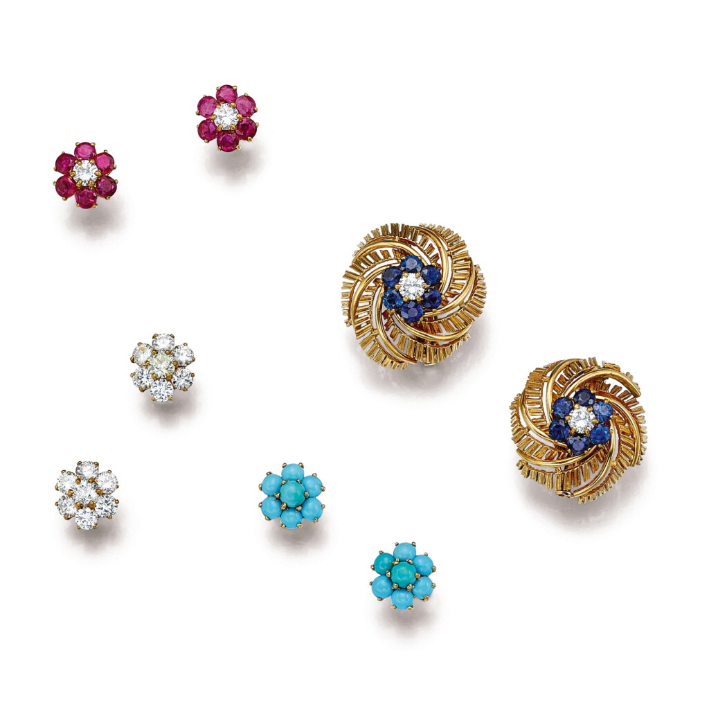 View full screen - View 1 of Lot 1709. CARTIER | PAIR OF GEM SET AND DIAMOND EARCLIPS 卡地亞 | 寶石 配 鑽石 耳環一對.
