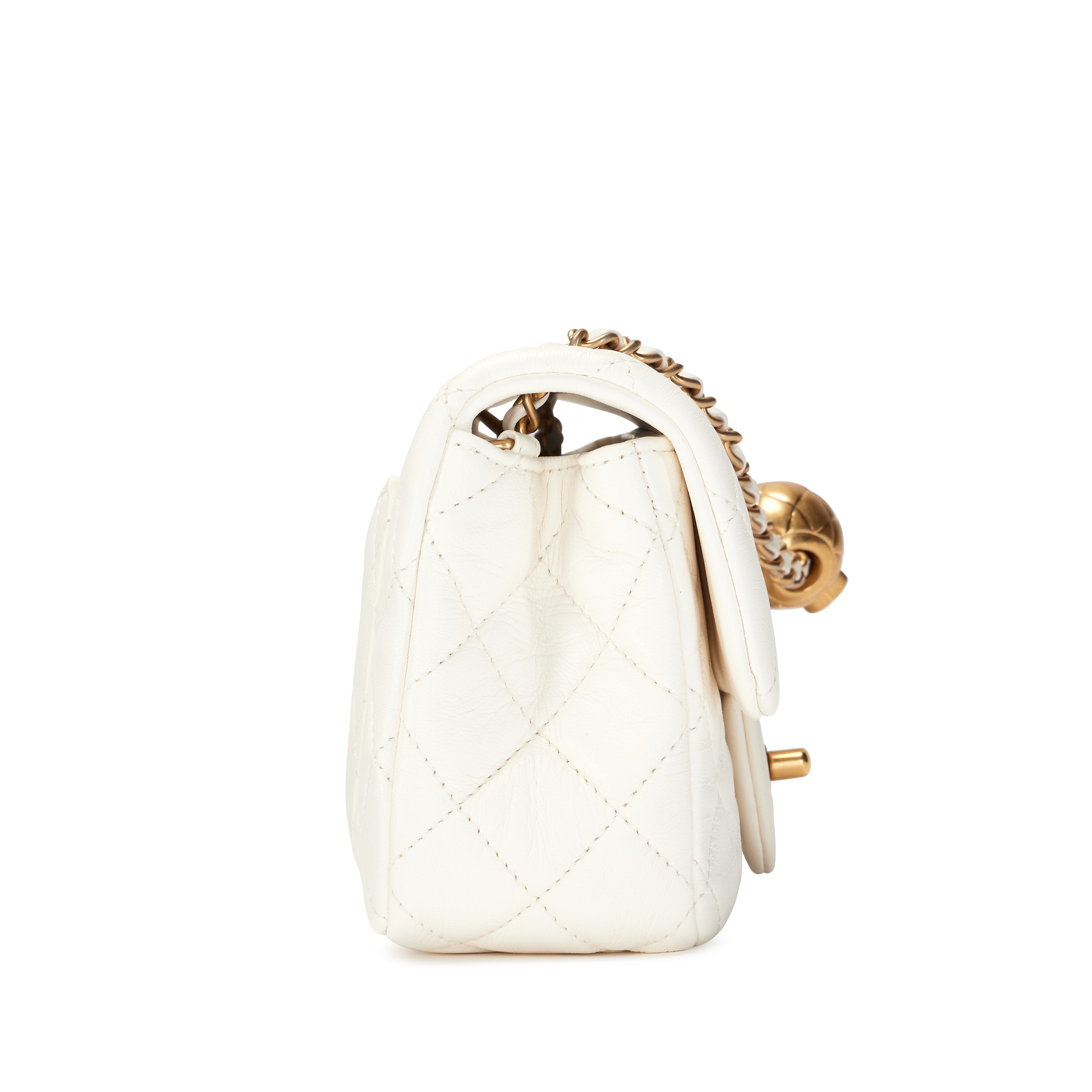 Chanel White Quilted Lambskin Pearl Crush Mini Rectangular Flap