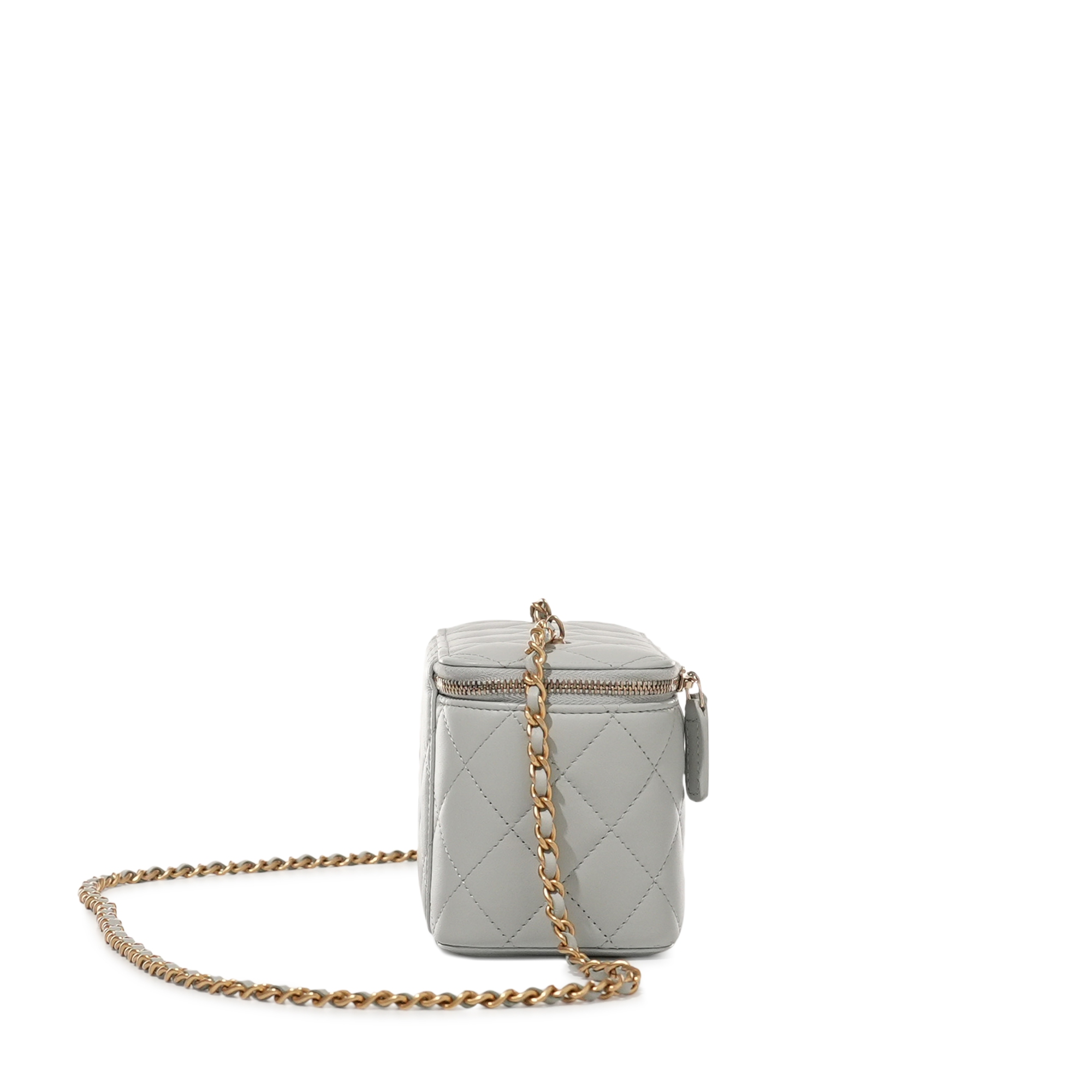 Light Blue Quilted Lambskin Pearl Crush Long Vanity Case Aged Gold Hardware, 2023 - Image 2