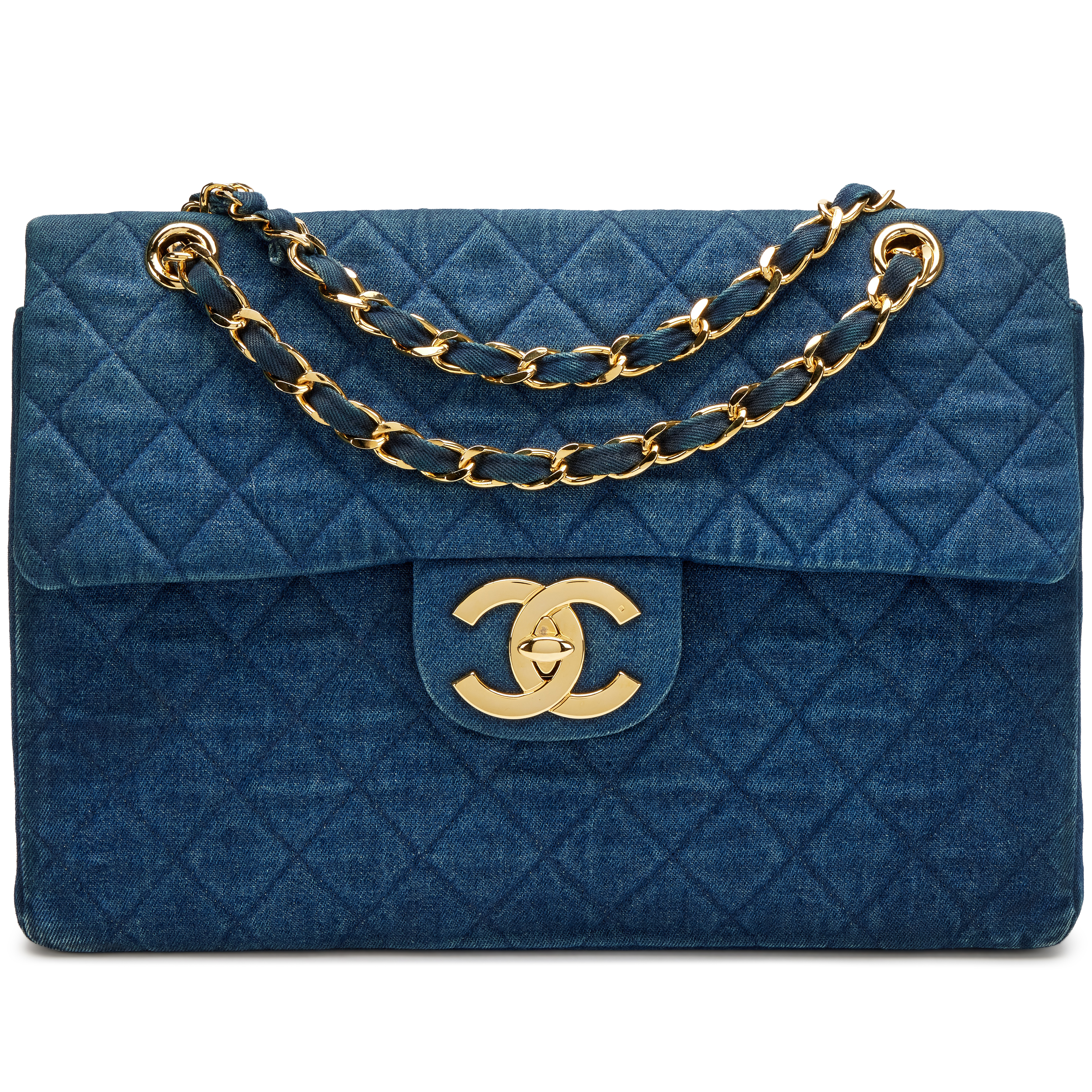 Chanel Vintage Vintage Dark Blue Quilted Denim Maxi Jumbo XL