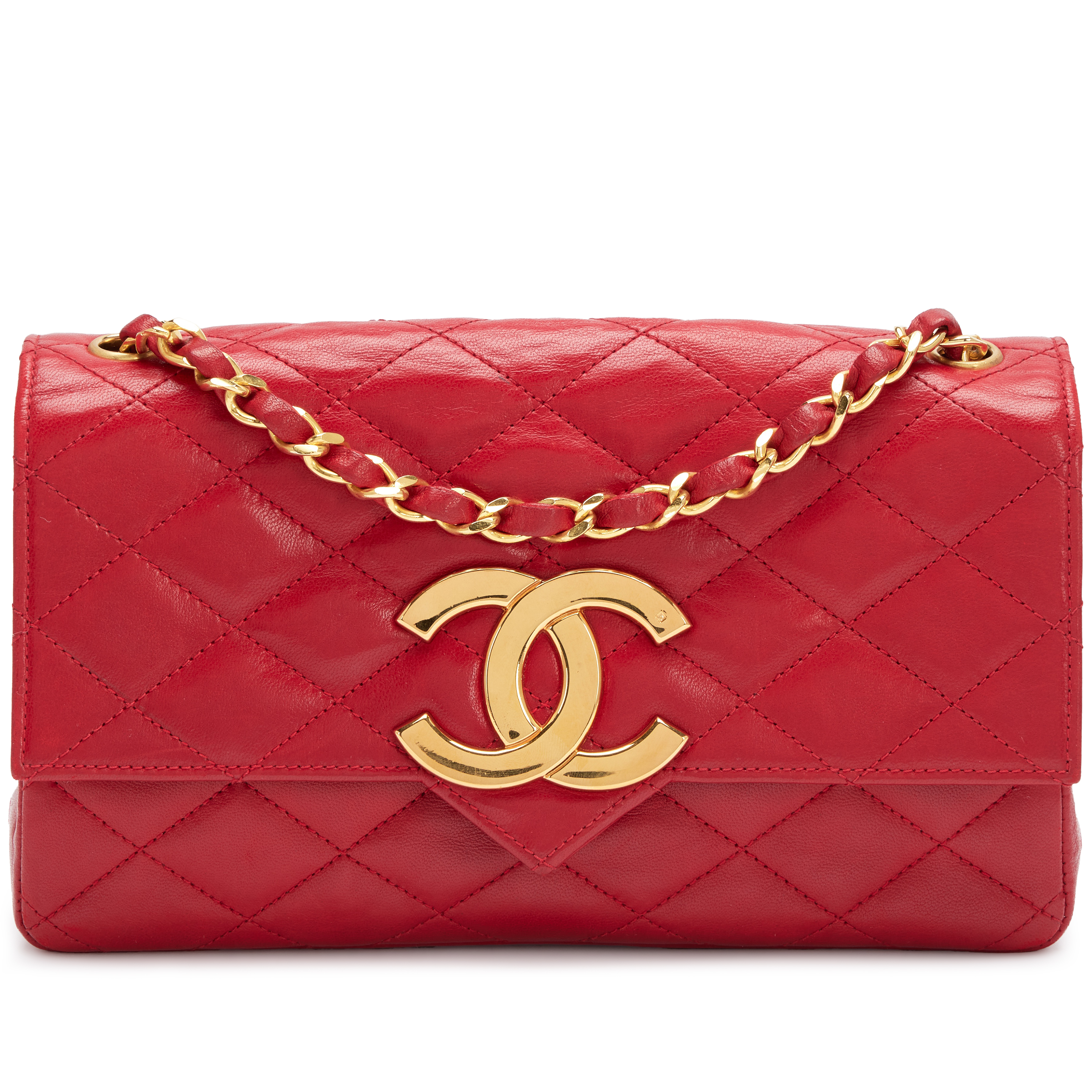 Chanel Vintage Vintage Red Quilted Lambskin CC Envelope Single