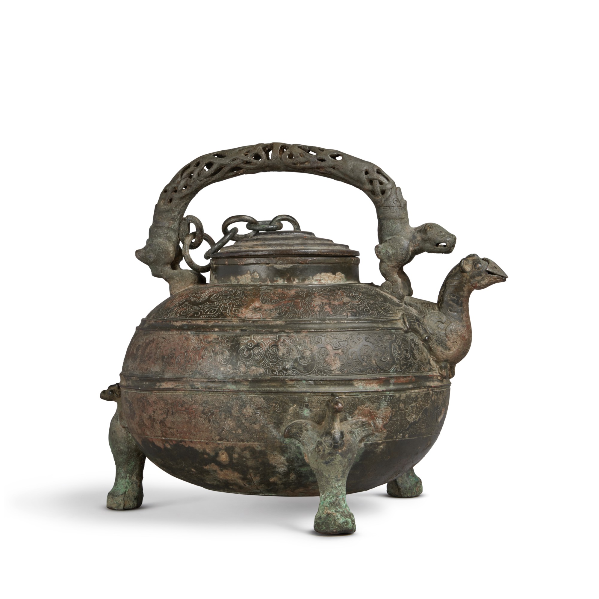 An archaic bronze wine vessel and cover (He), Eastern Zhou dynasty ...