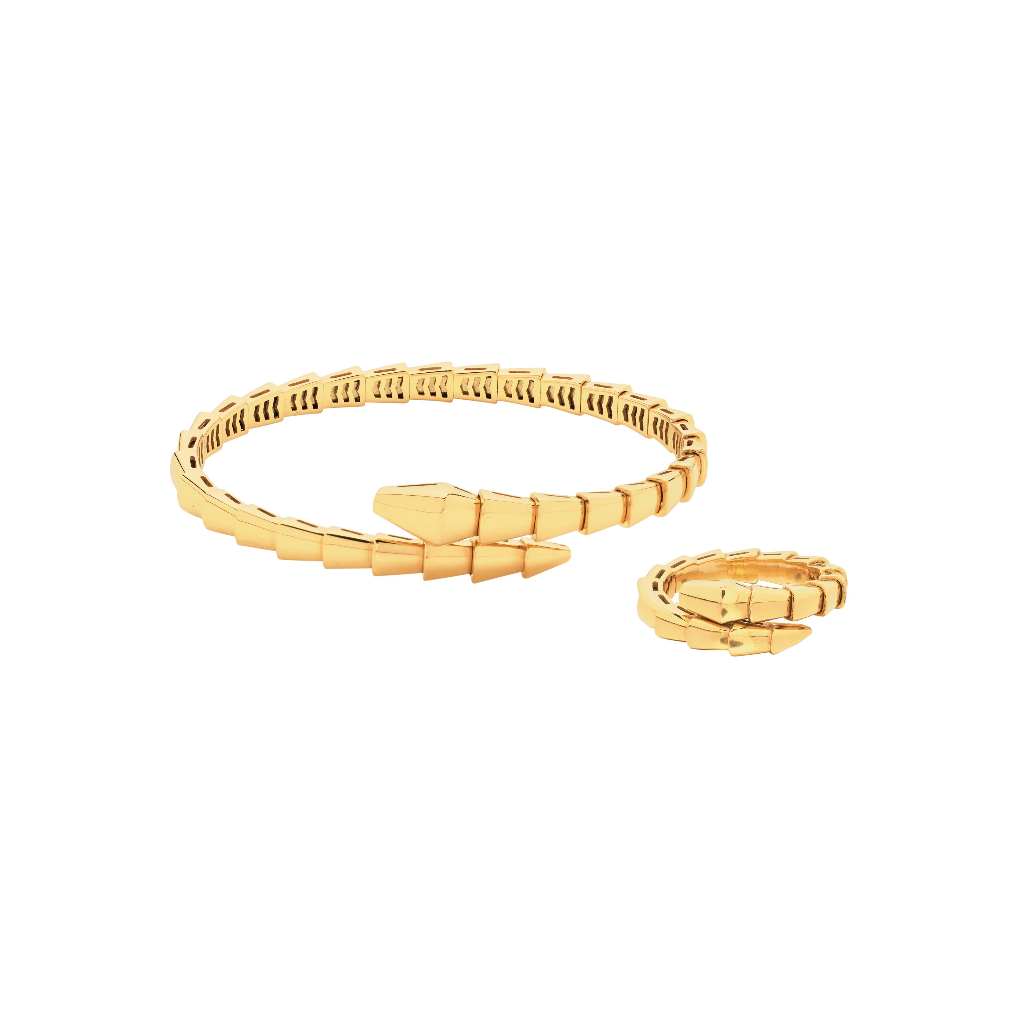 Bvlgari Gold Serpenti Viper Bangle Bracelet And Ring Set Available