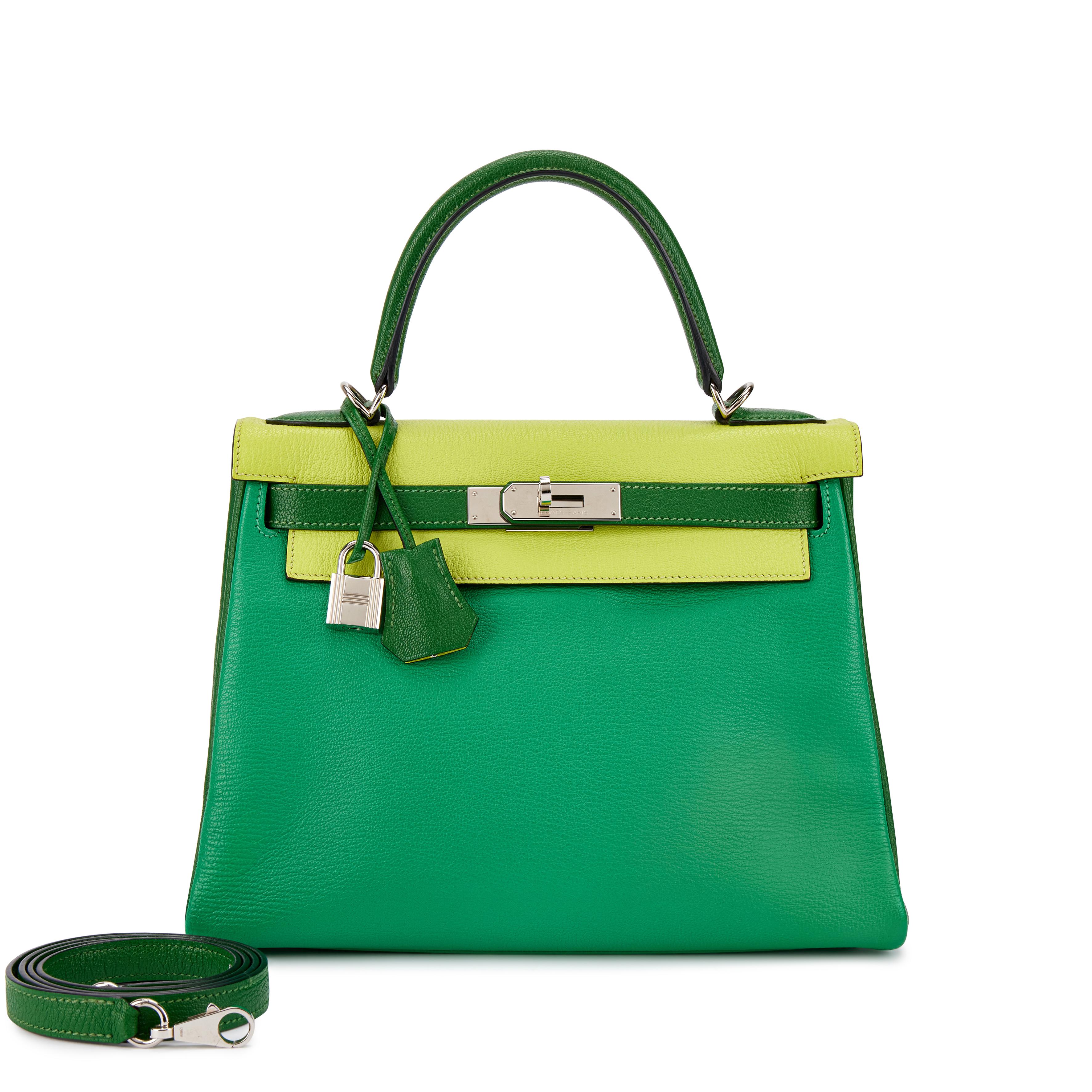 Hermès Menthe, Kiwi And Vert Bengale Chèvre HSS Kelly 28 Retourne