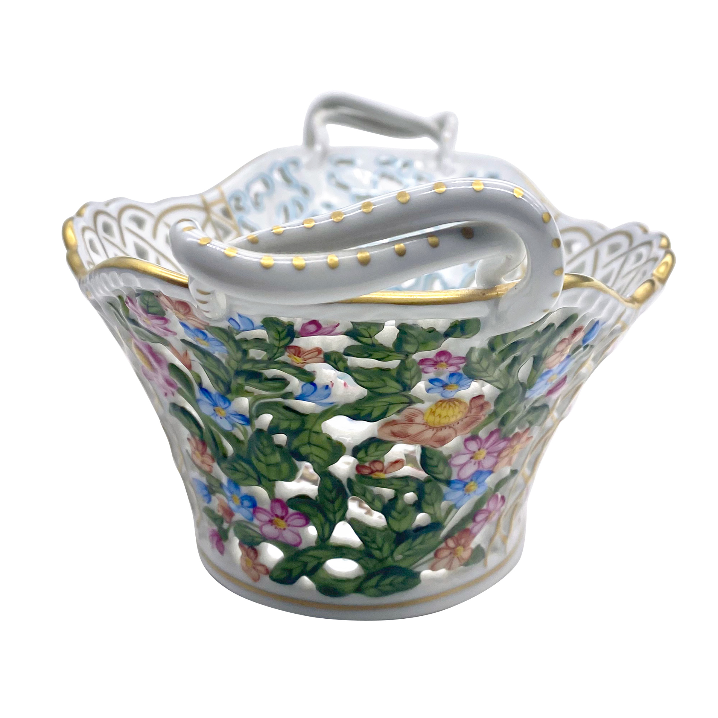 Herend Vintage Hungarian Victorian Style Porcelain Basket