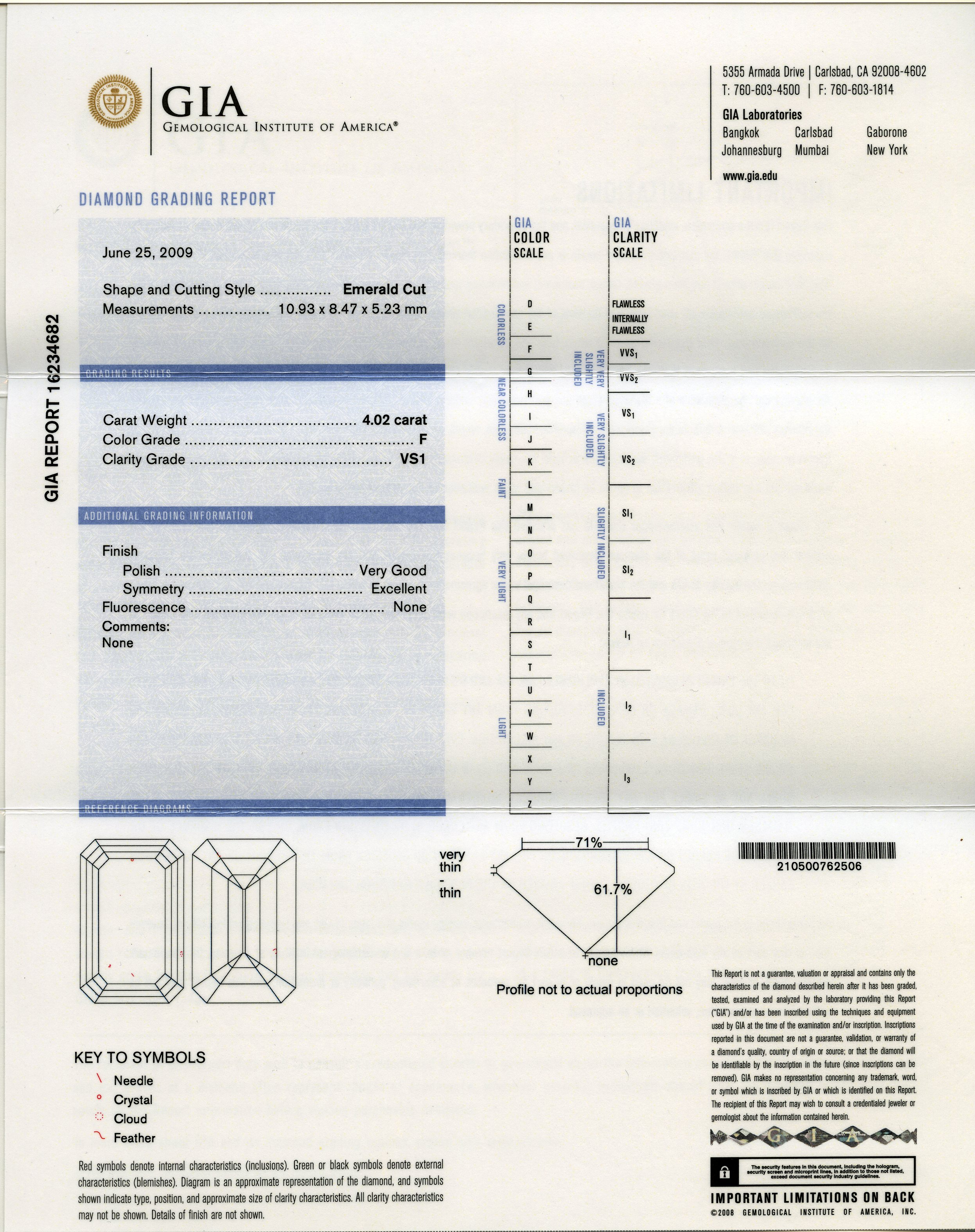 Platinum, 4.02ct Emerald Cut Diamond and Diamond Three Stone Engagement Ring - Image 5