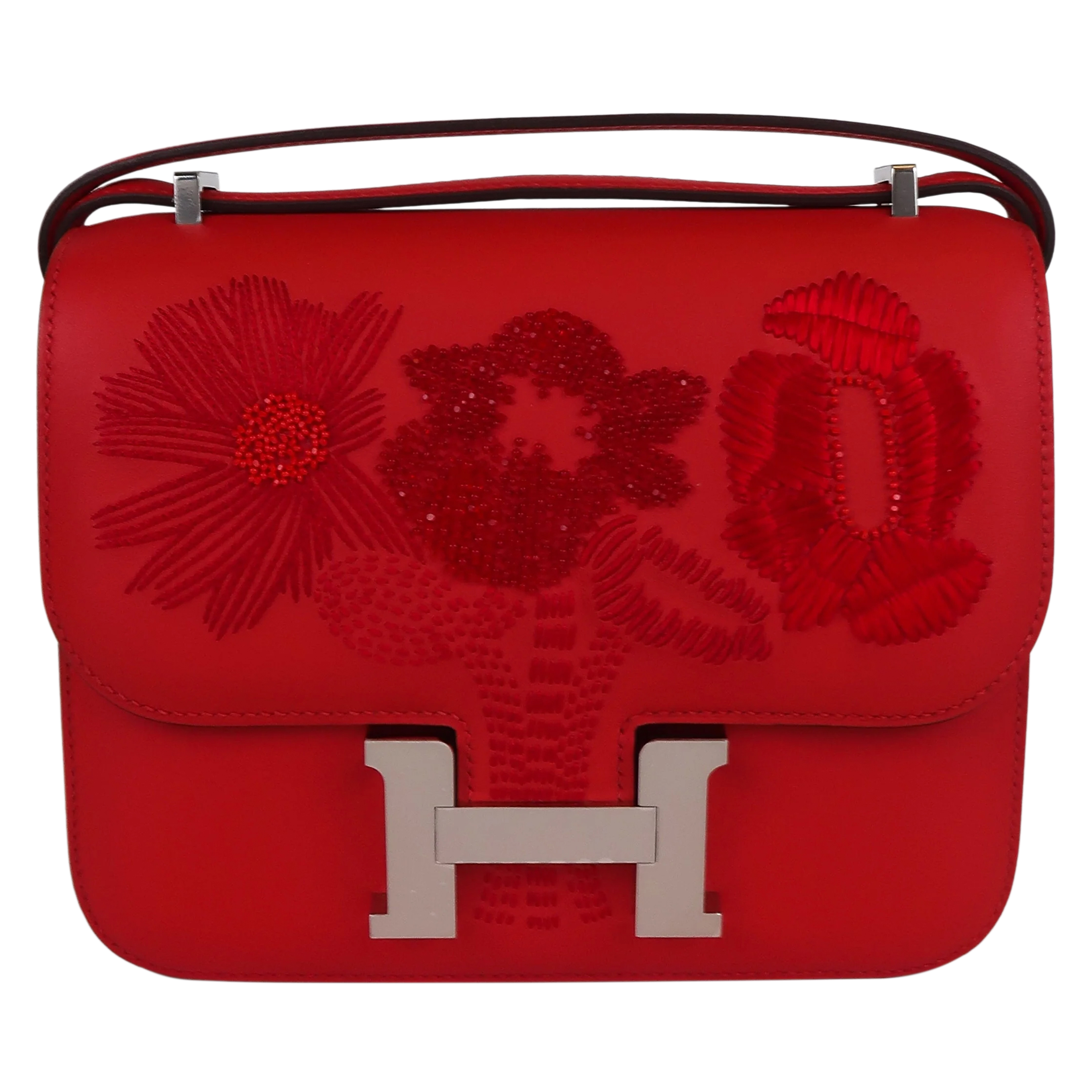 Hermès Rouge De Coeur Swift Dancing Flowers Mini Constance 18