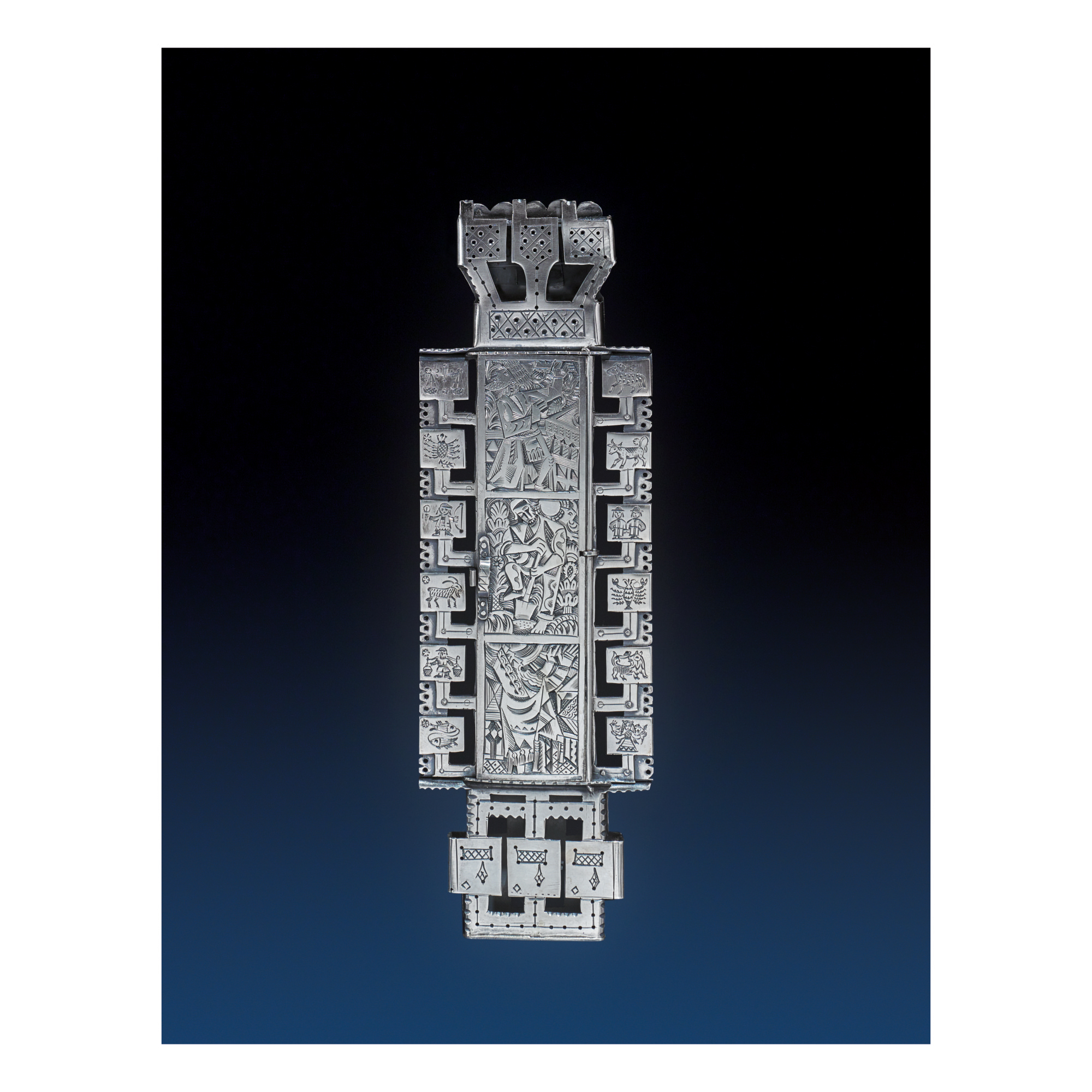 A MONUMENTAL AMERICAN SILVER MEZUZAH, ILYA SCHOR, NEW YORK, CIRCA 1950