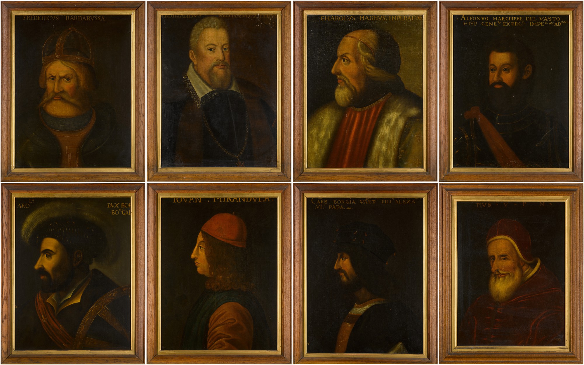A set of 8 historical portraits comprising Charlemagne (circa 748814