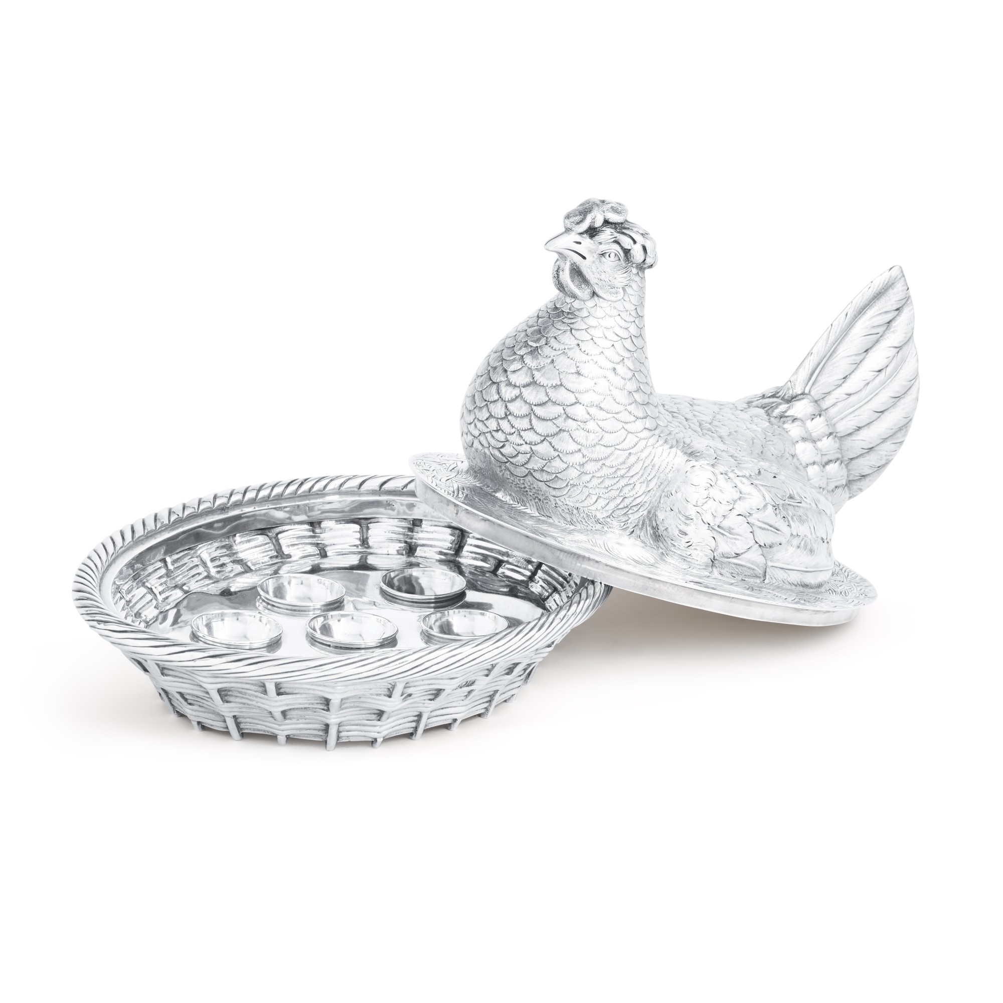 A novelty Edwardian silver egg holder, Fox for C.T. & G. Fox