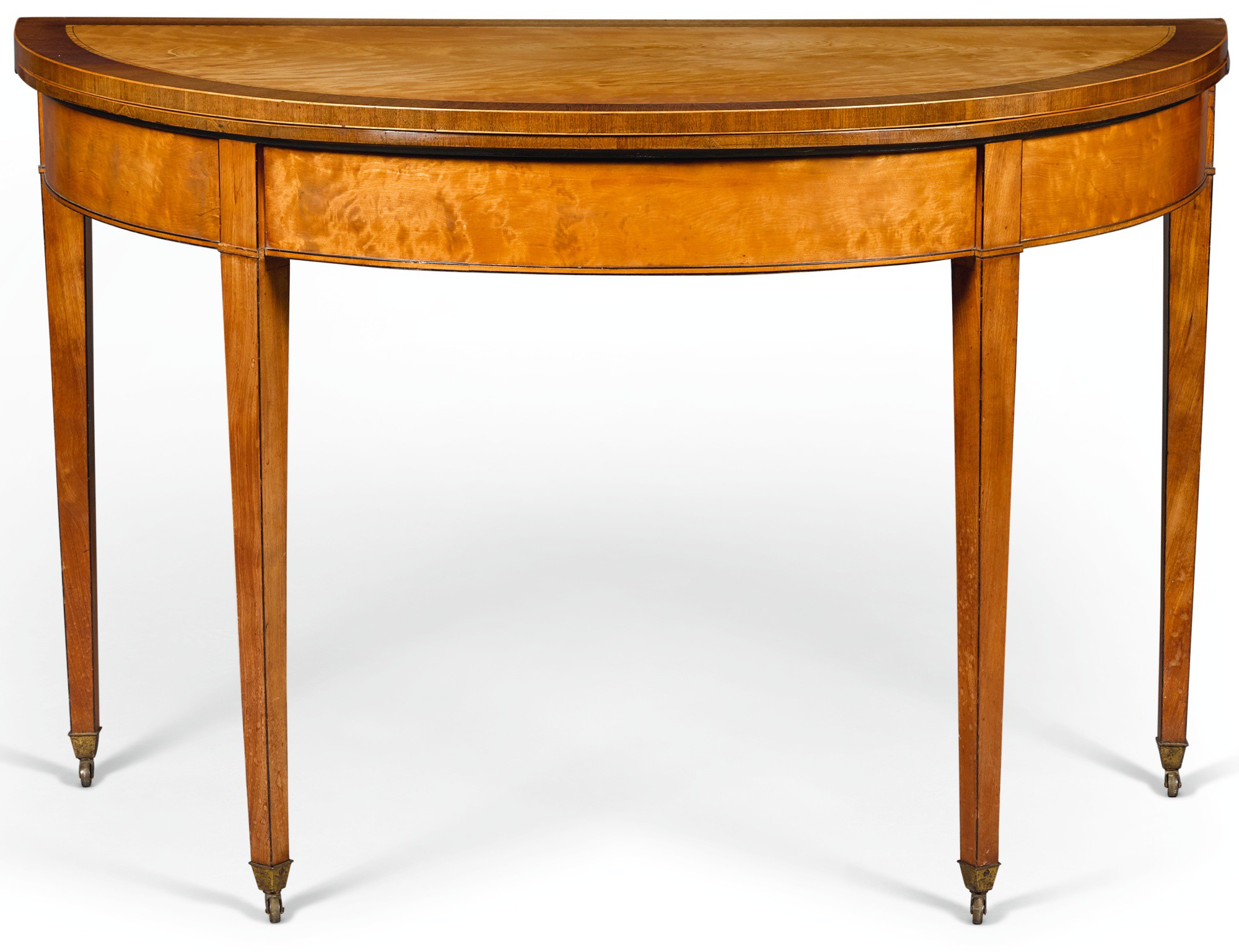 A George III mahogany crossbanded satinwood demi-lune card table, circa ...
