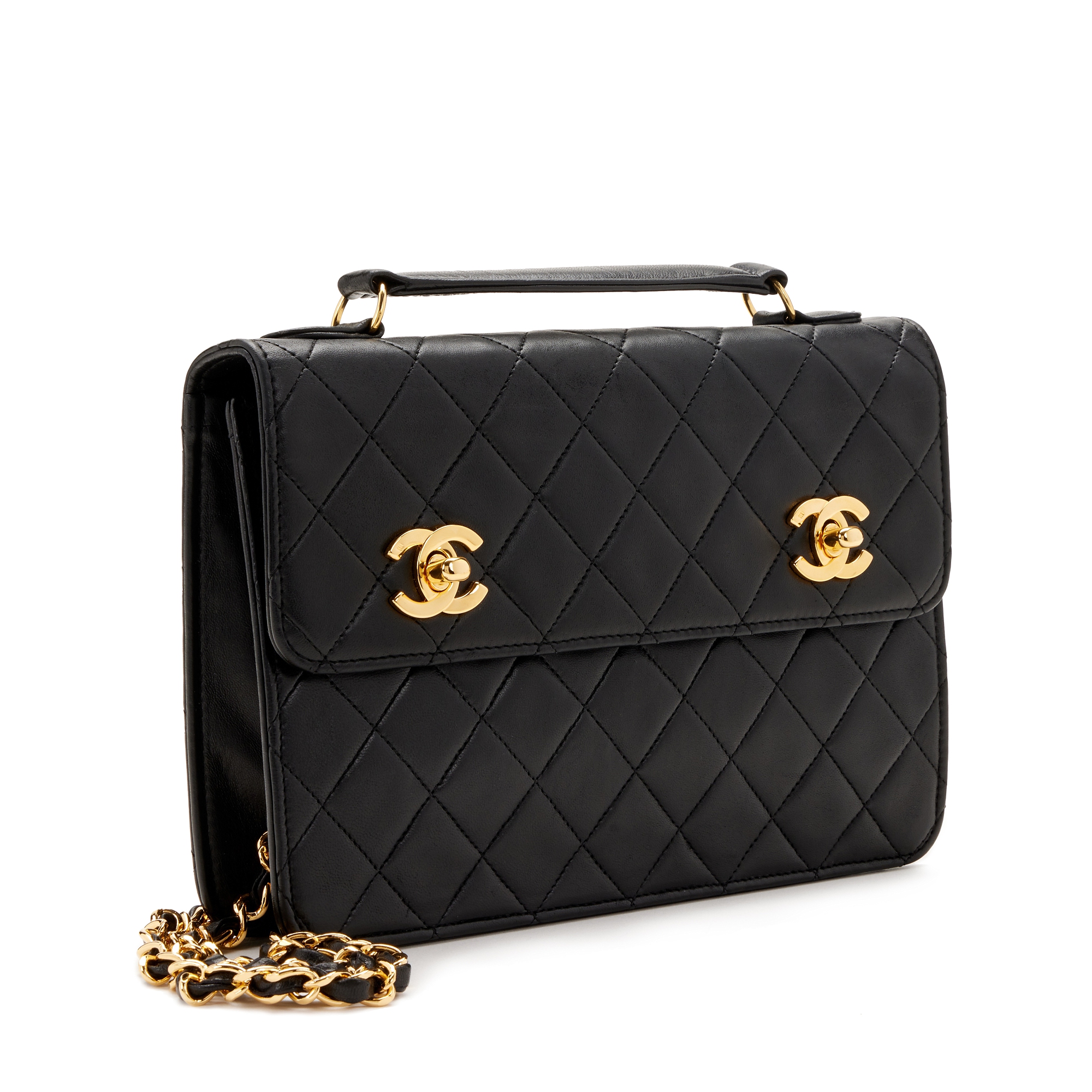 Chanel Vintage Black Quilted Lambskin Double Turn Lock Mini