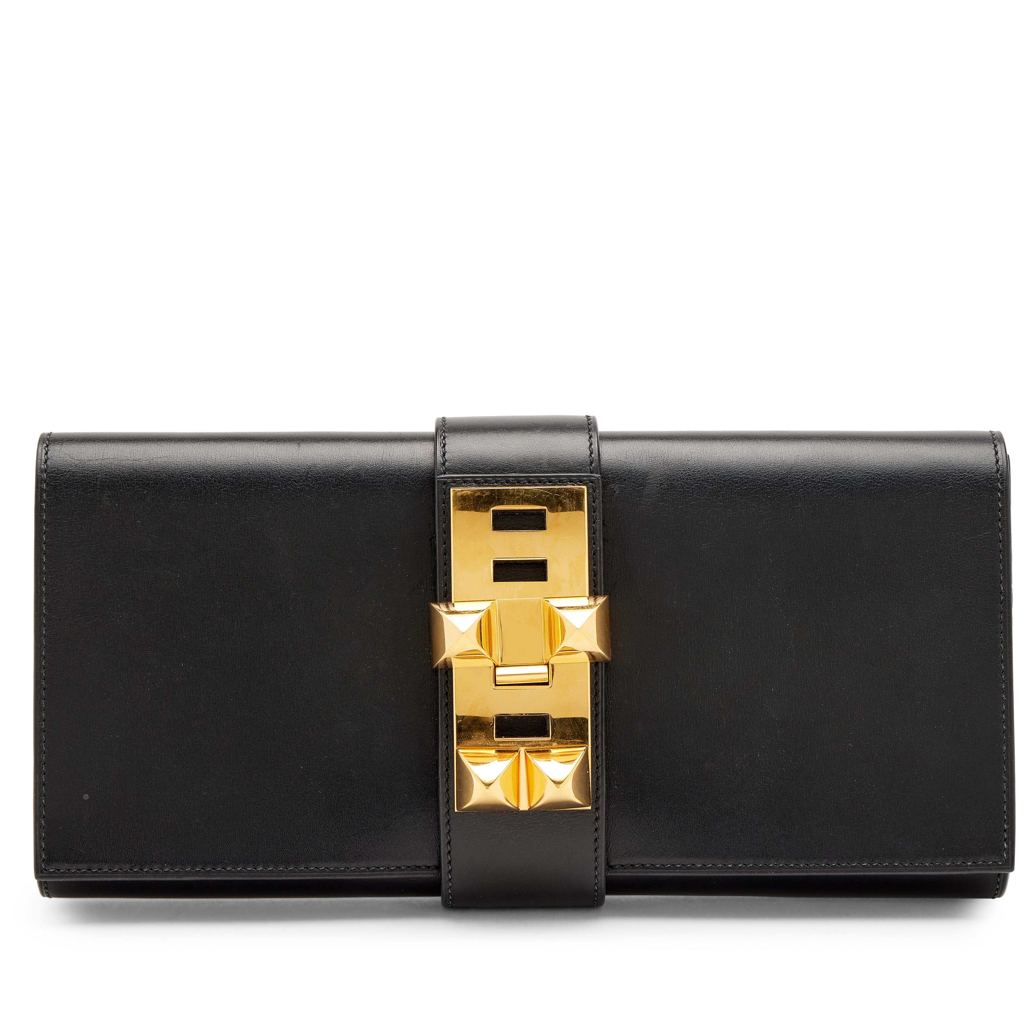 Hermès Black Tadelakt Medor 29 Clutch Gold Hardware, 2006
