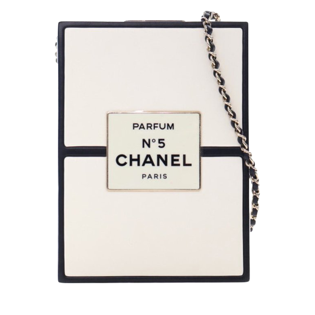 Chanel White And Black Calfskin No.5 Perfume Box Evening