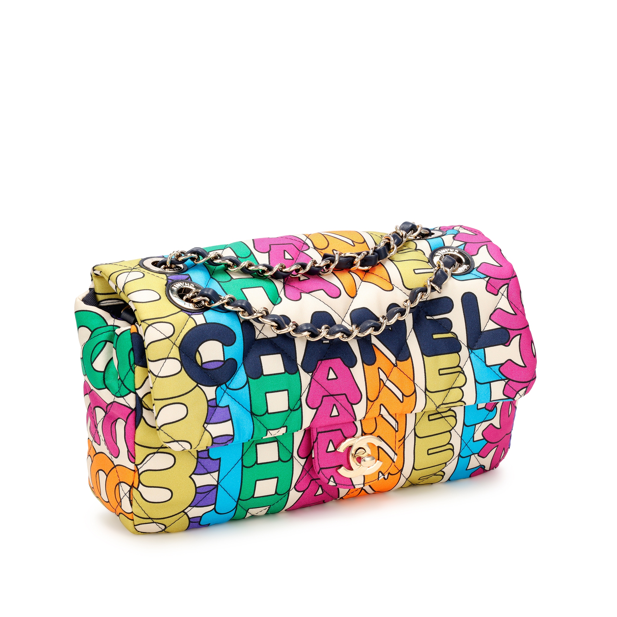 Chanel Multicolor Quilted Textile Medium Rainbow Flap Gold