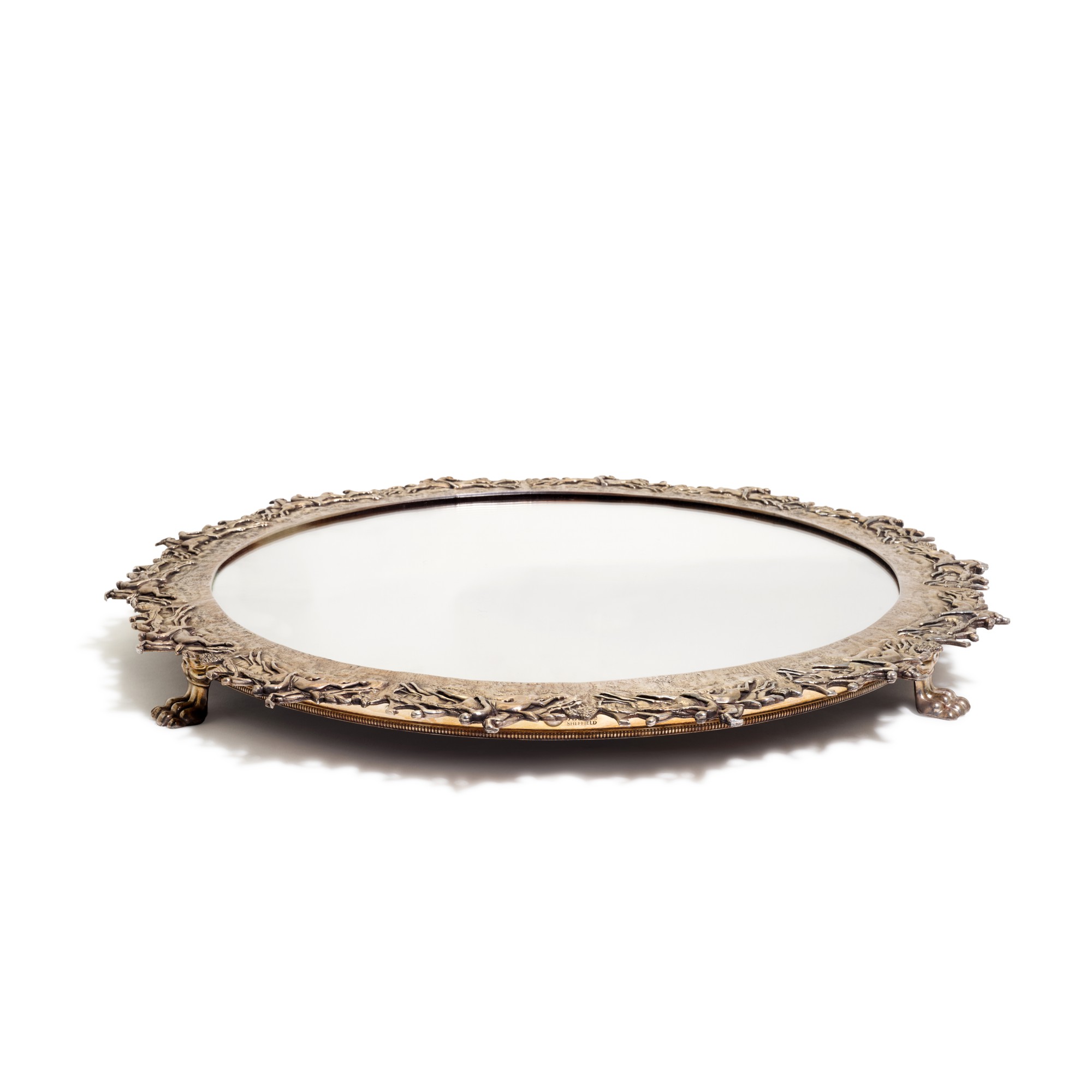 AN ELECTROPLATED MIRROR PLATEAU, JOHN TURTON & CO OF SHEFFIELD, LATE