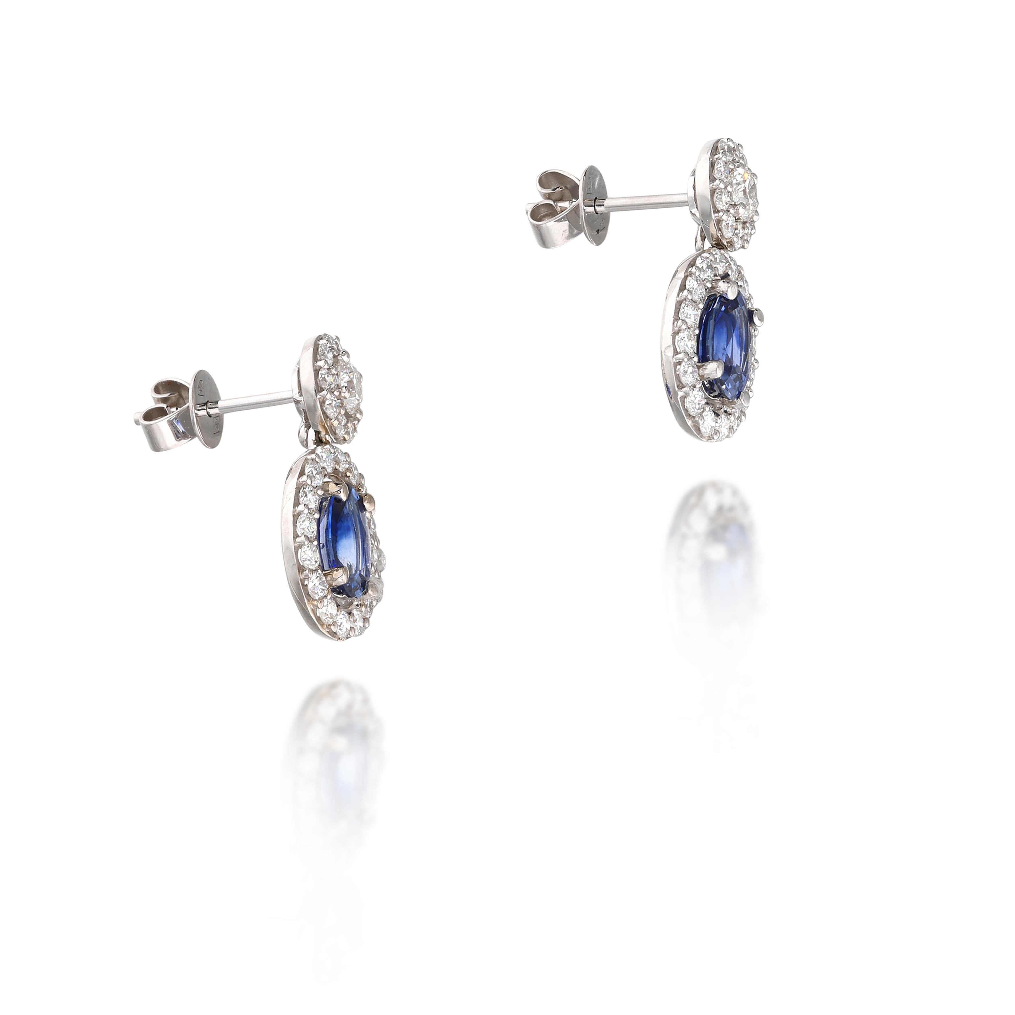 White Gold, Sapphire And Diamond Drop Earrings Available For
