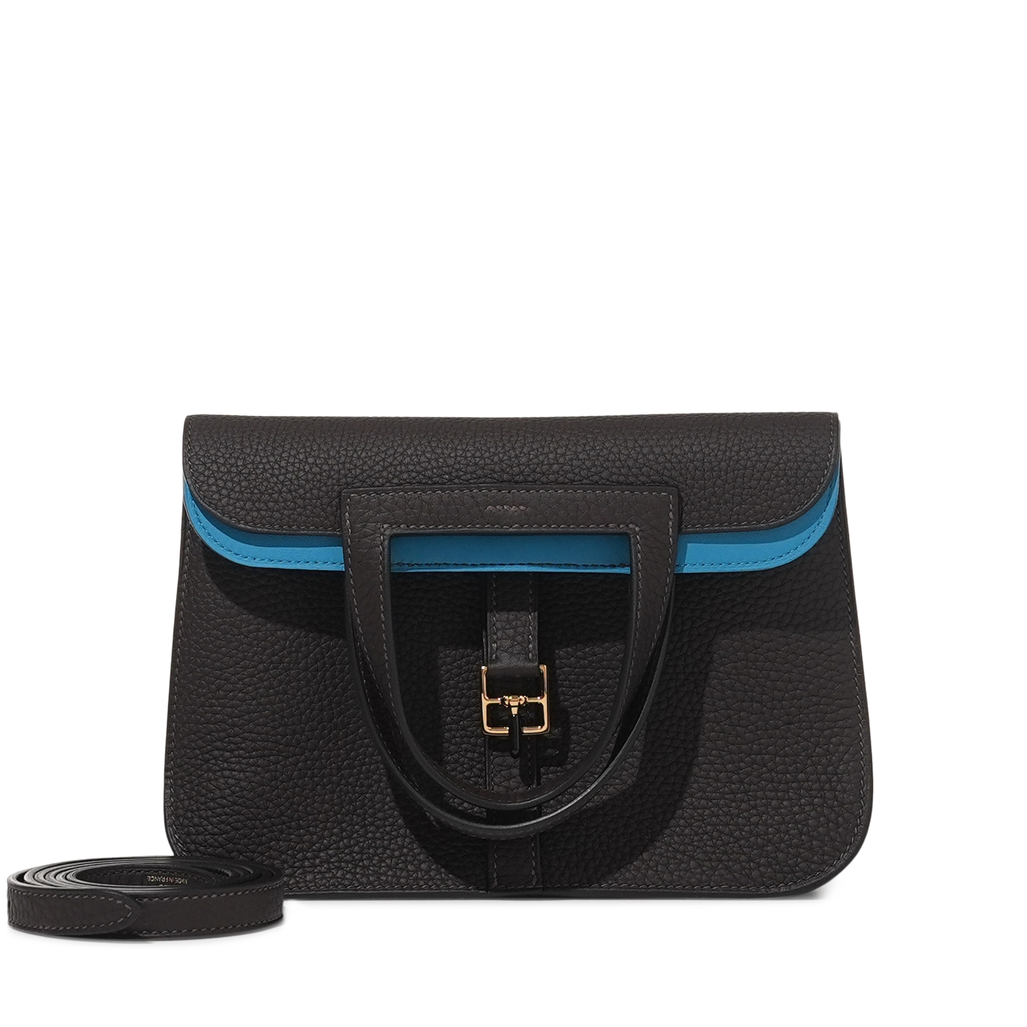 Hermès Macassar Clemence And Bleu Zanzibar Verso Halzan 25 Gold