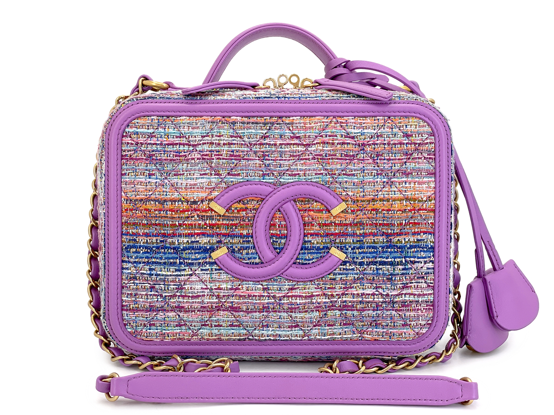 Chanel Rainbow Tweed Filigree Lavender Vanity Case Bag Aged Gold