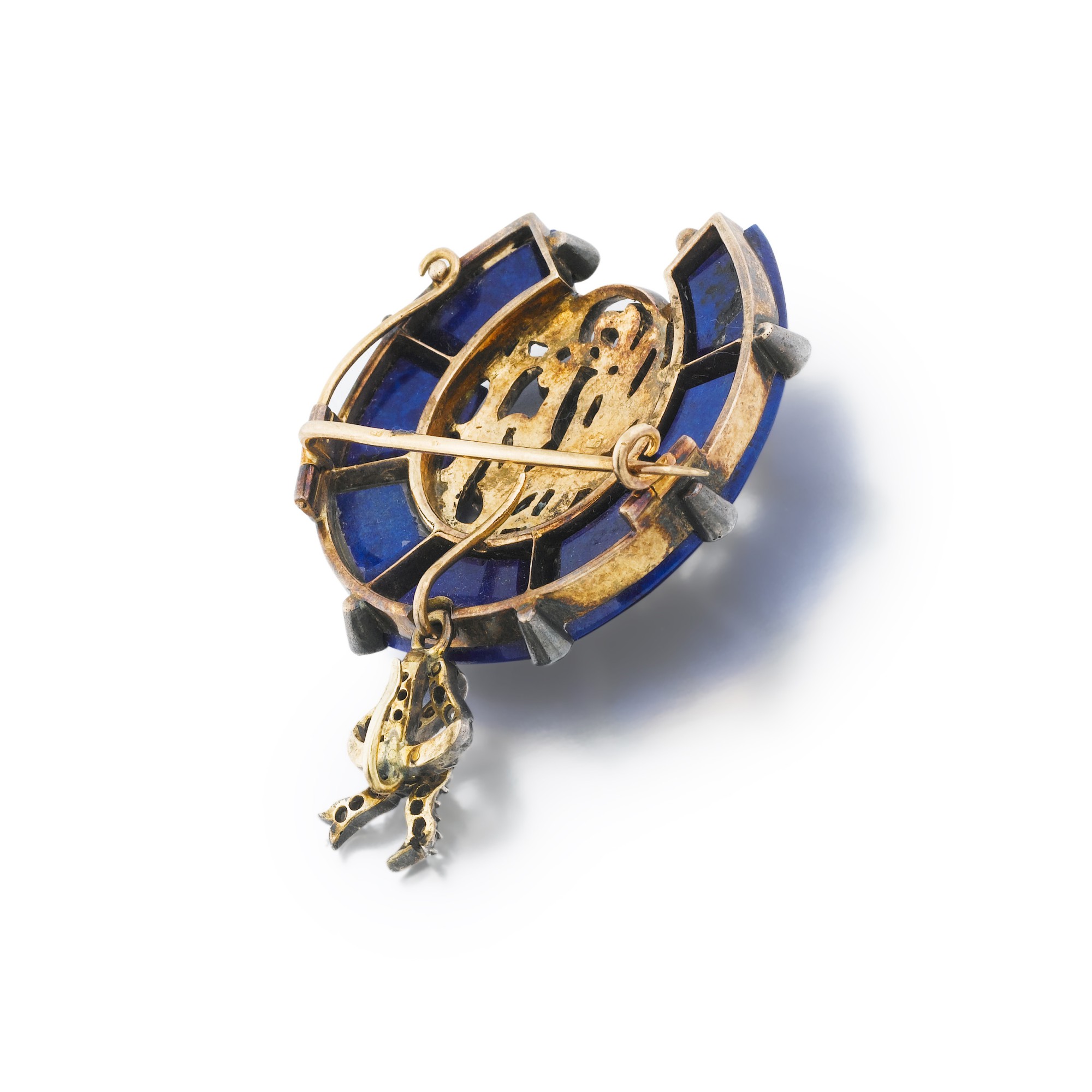 Broche Vintage En Métal Doré Avec Pierre De Lapis-lazuli - Occasion - Bijou Fantaisie élégant