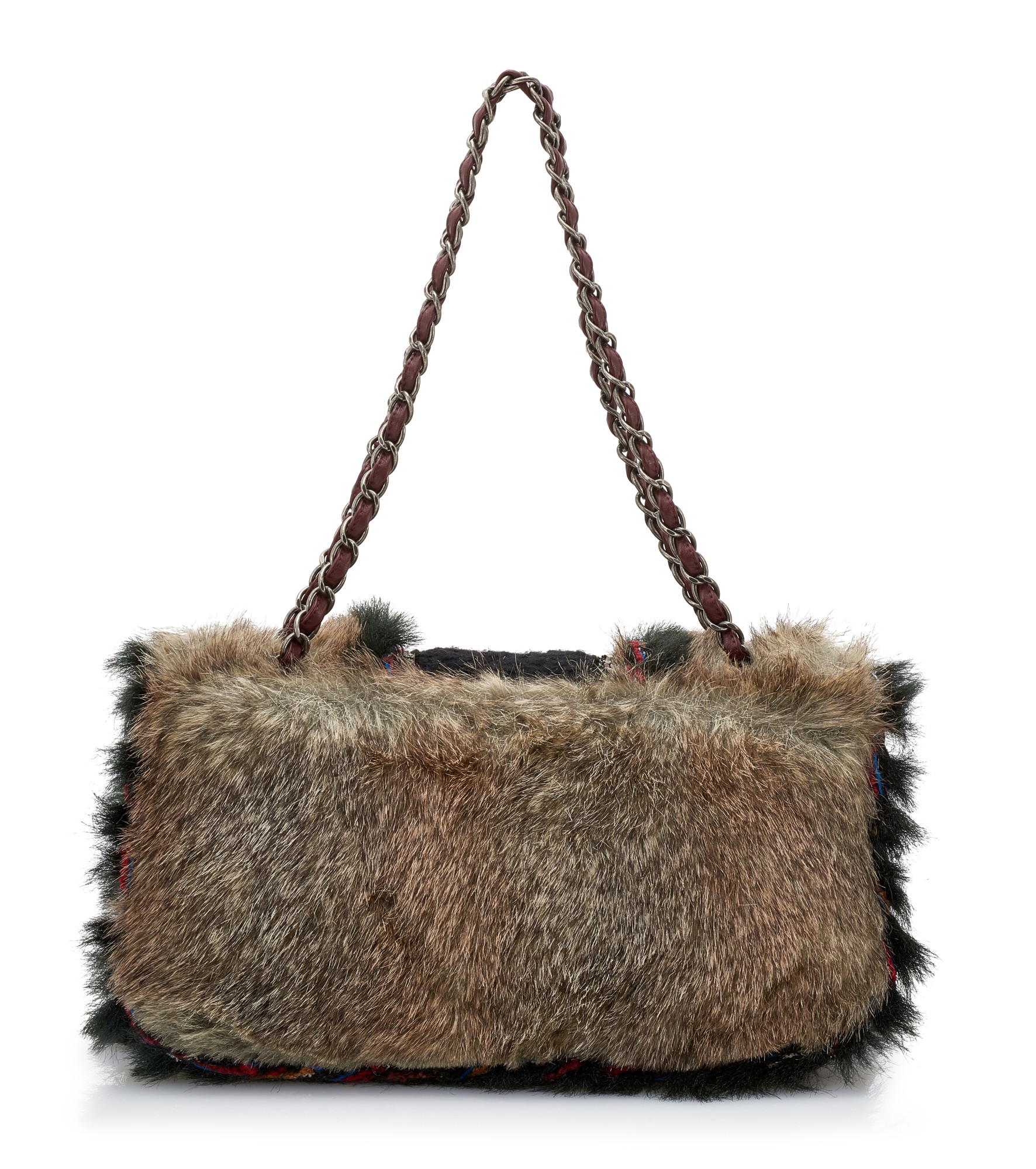 RARE FANTASY FAUX FUR MAXI FLAP CLASSIC SHOULDER BAG, CHANEL A