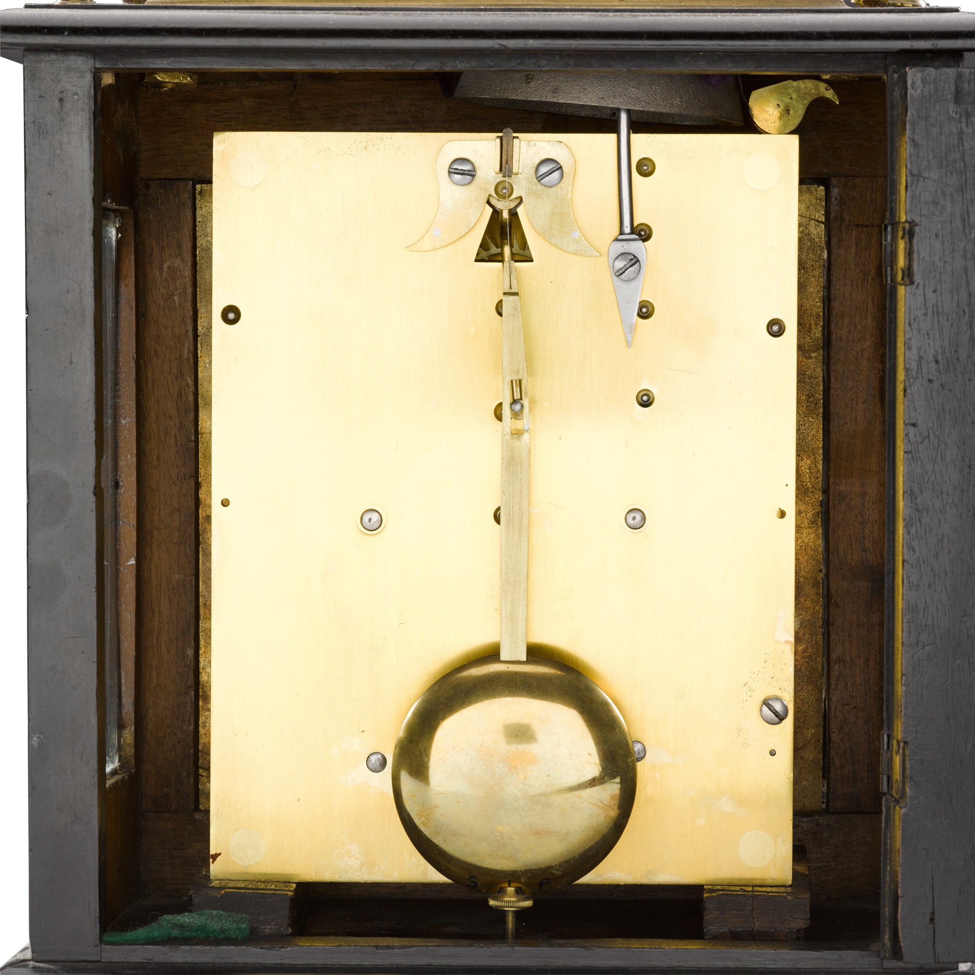 An ebonised basket top table clock, English, circa 1695, with extensive ...