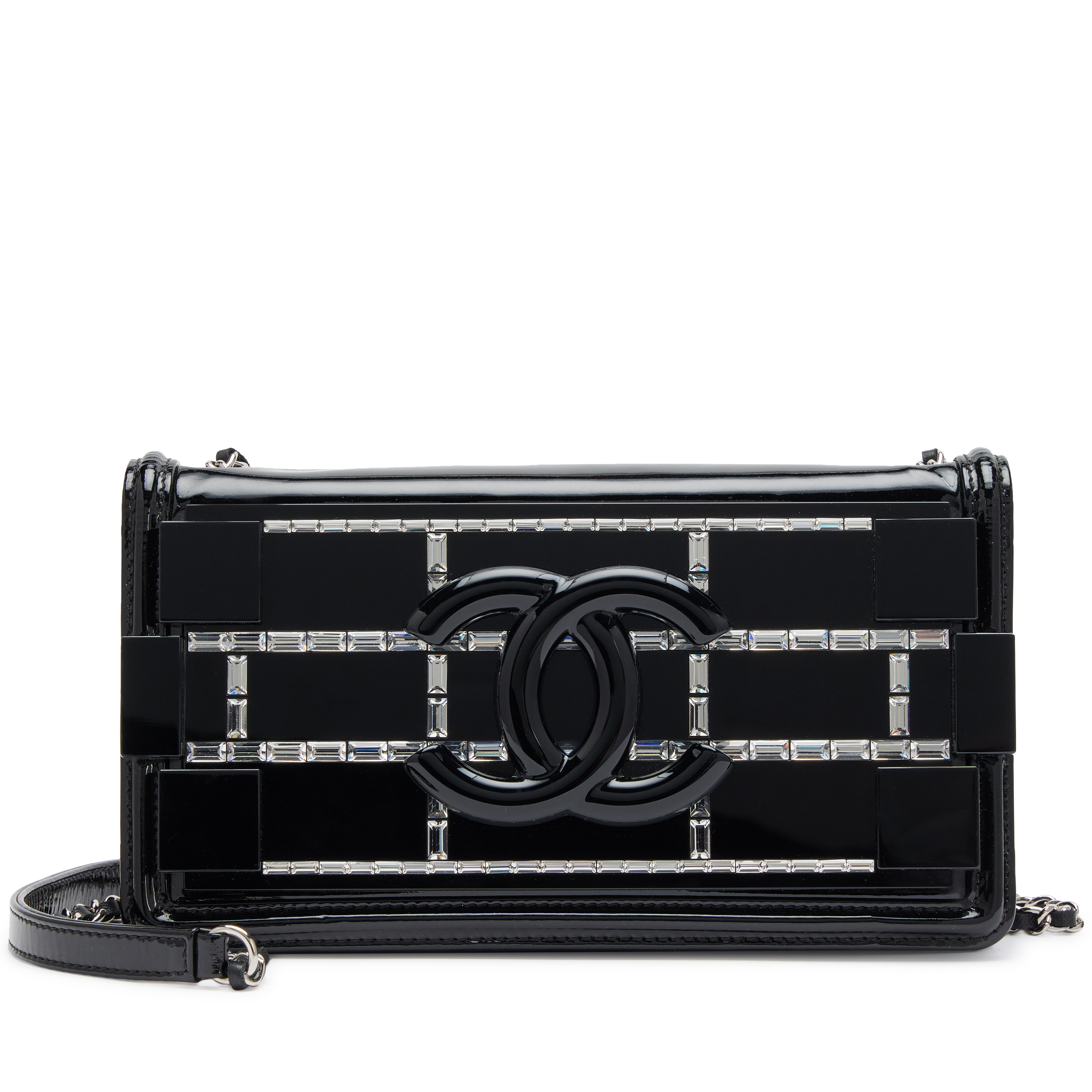Chanel Black Plexiglass Crystal Lego Brick Patent Leather Flap Bag