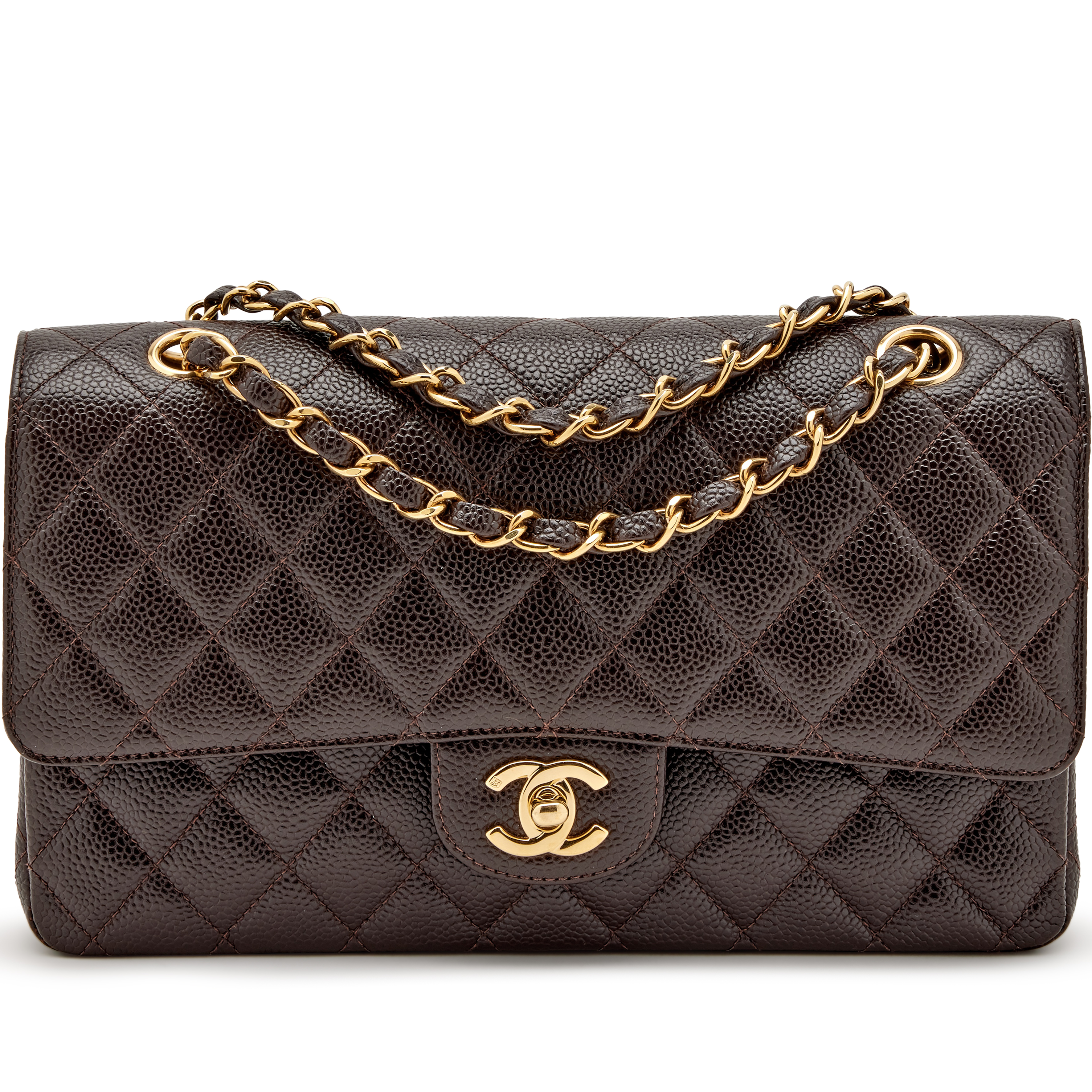 Chanel Dark Brown Quilted Caviar Classic Medium Double Flap