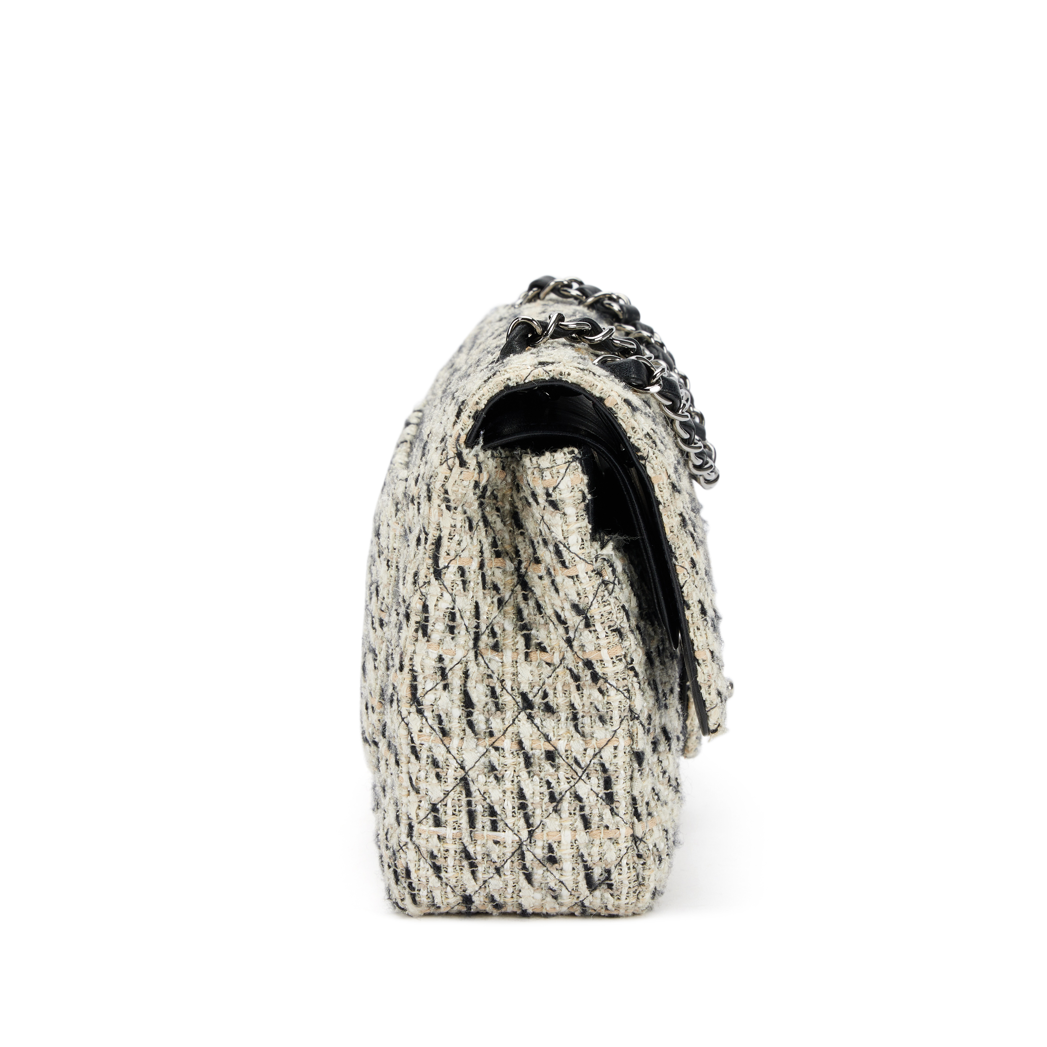Chanel Black And White Multicolor Tweed Medium Classic