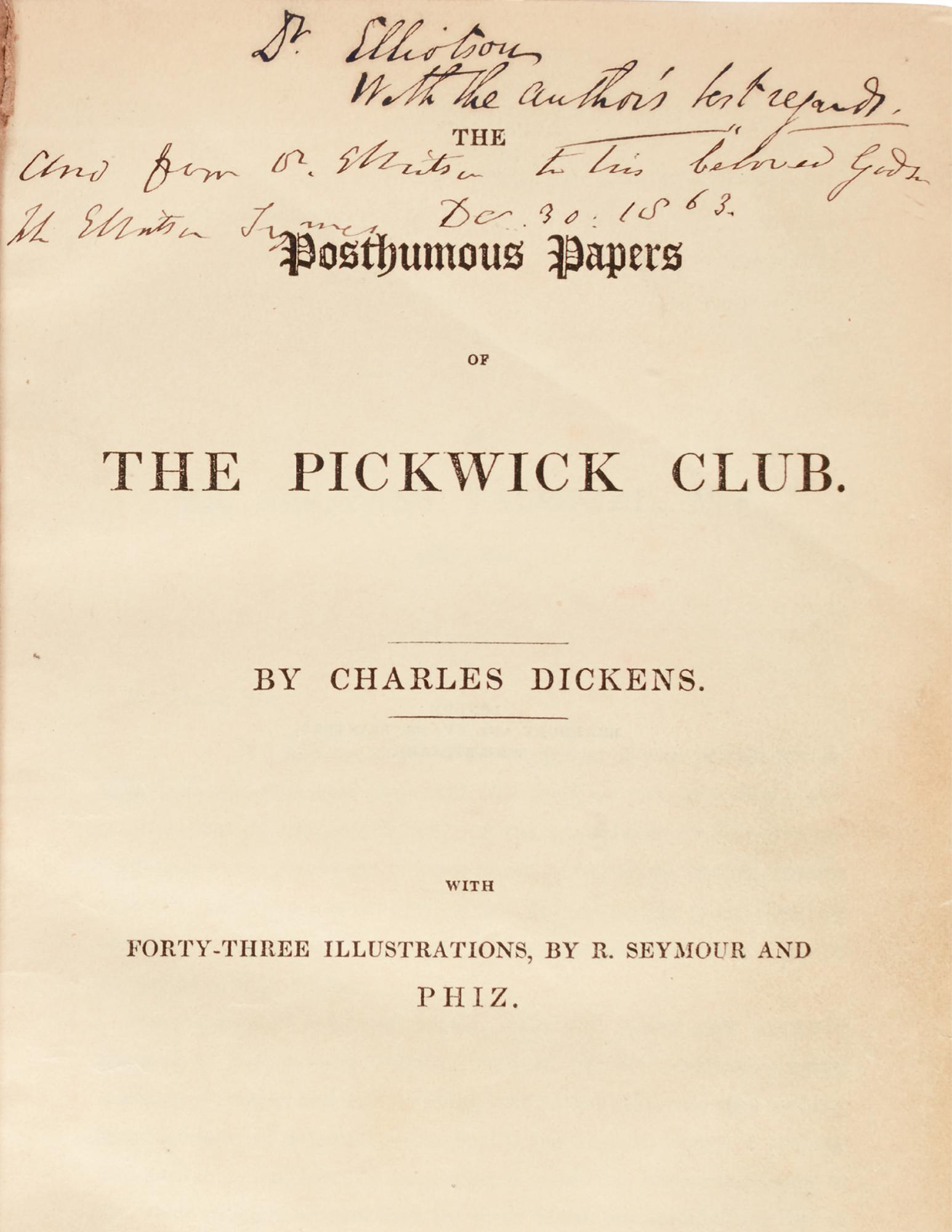 Dickens, Posthumous Papers of the Pickwick Club, 1837, presentation ...