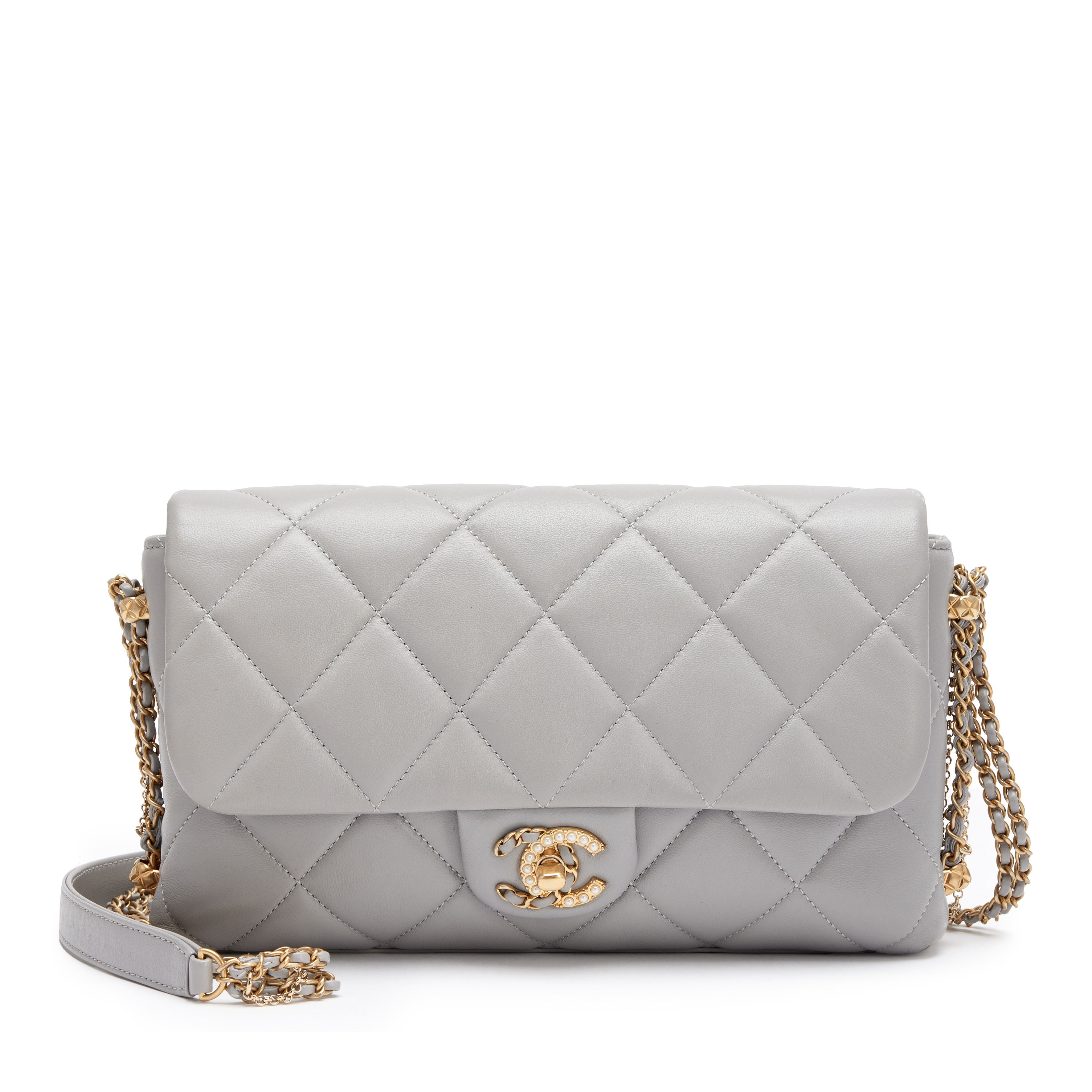 Chanel Grey Quilted Lambskin Crush On Chain Flap Bag Aged Gold