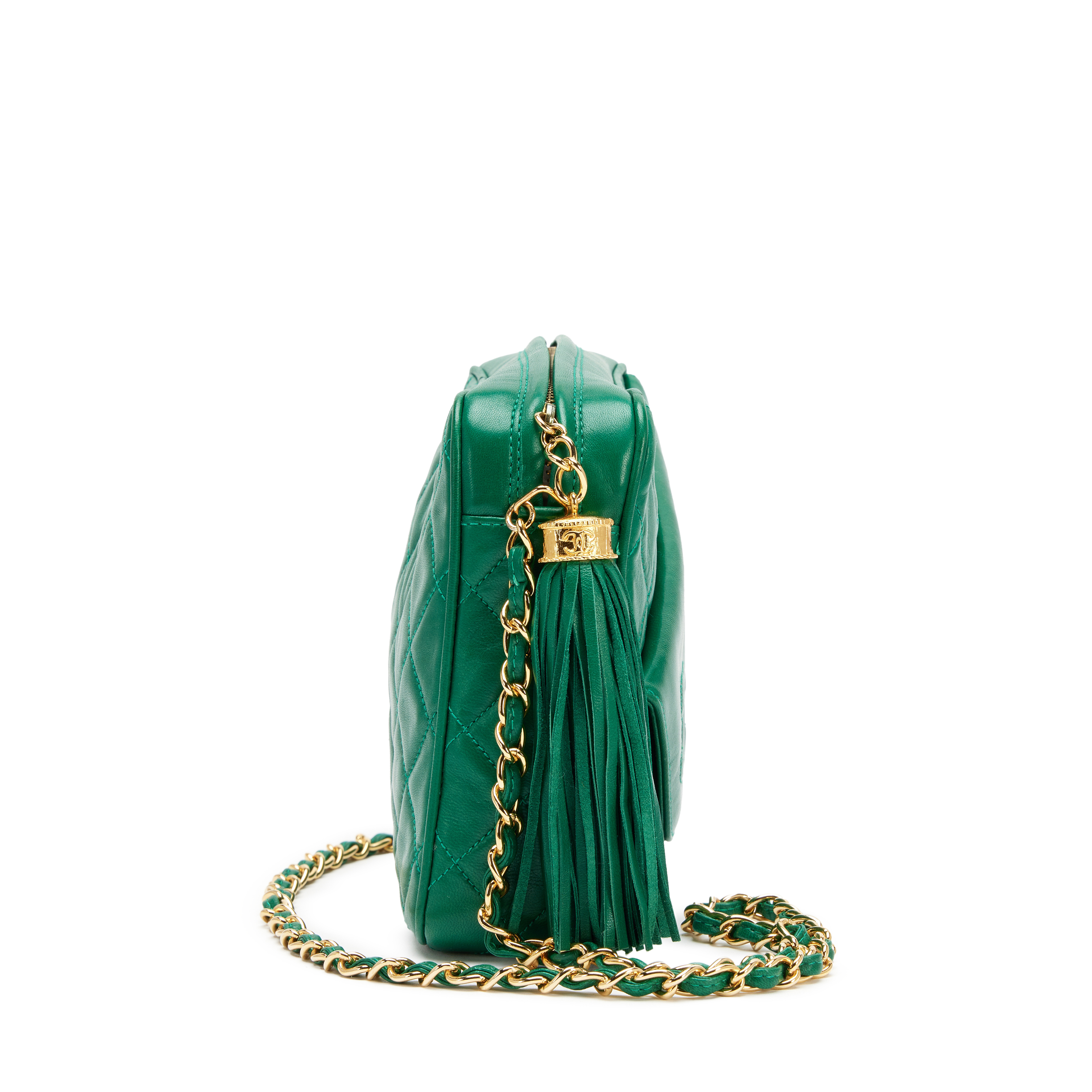 Chanel Vintage Vintage Emerald Green Quilted Lambskin Front Pocket