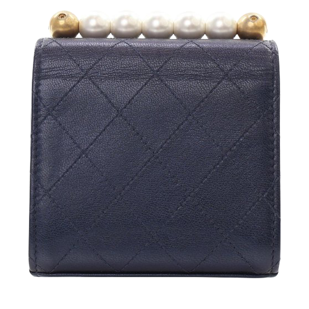 Chanel Black Quilted Goatskin Chic Pearl Clutch With Chain Gold
