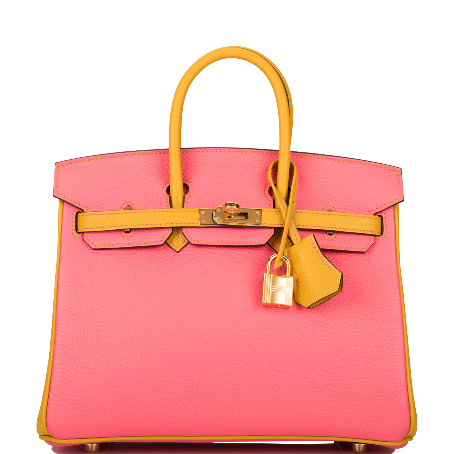 Hermès Horseshoe Stamp Bicolor Rose Azalee And Jaune Ambre