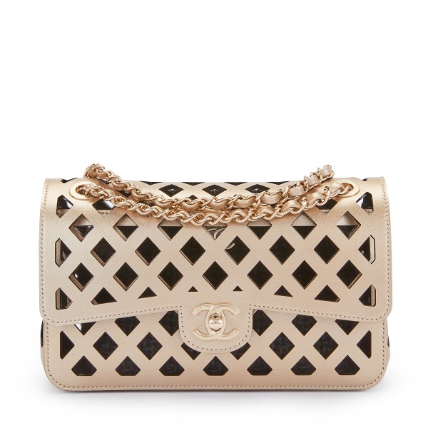 CHANEL Perforated Calfskin Large Up In The Air Flap Light Gold 1205795