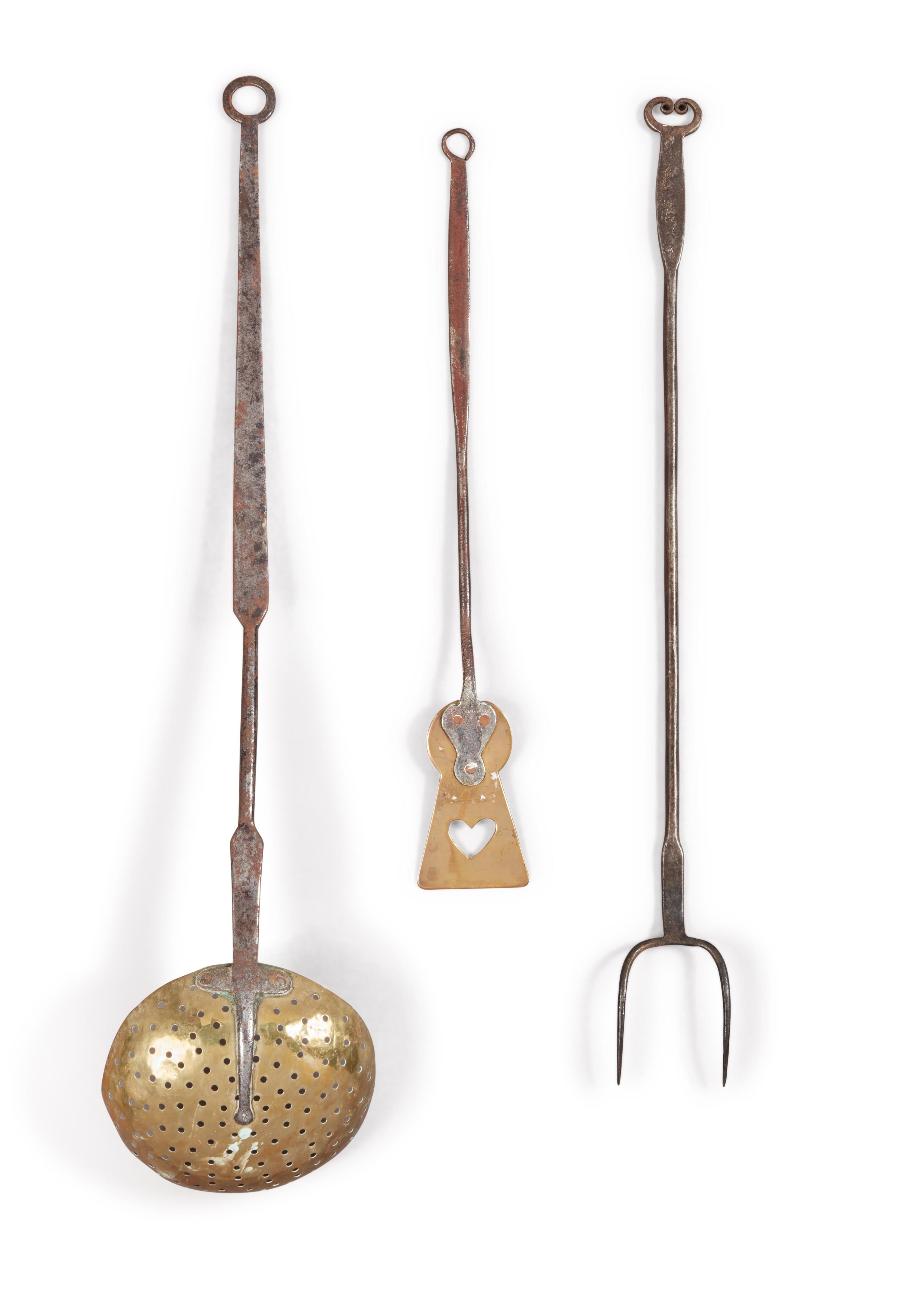 Group of Very Fine American Wrought Iron Cooking Utensils, Southeastern