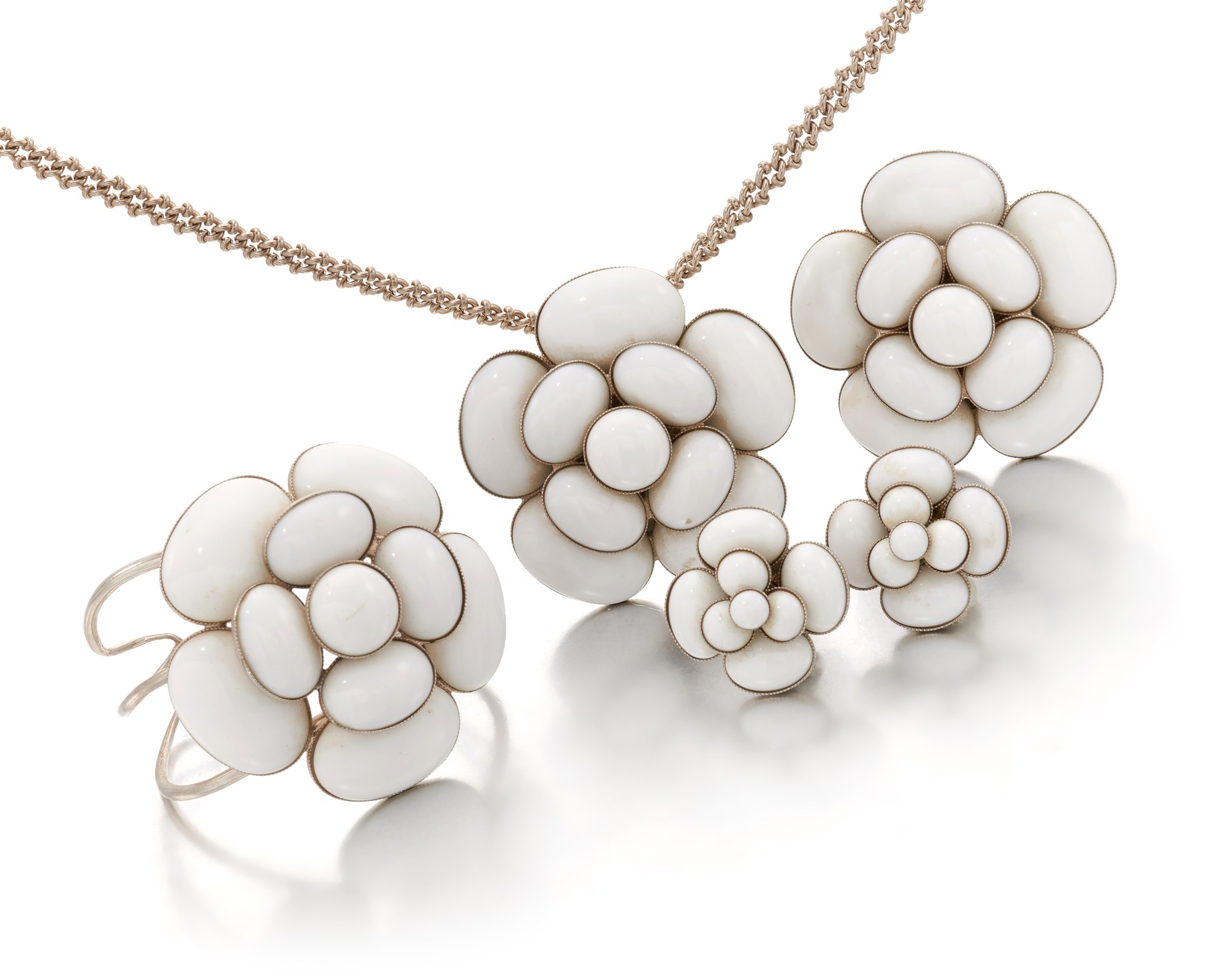 Collection of white Camellia jewelry Chanel Handbags and Accessories