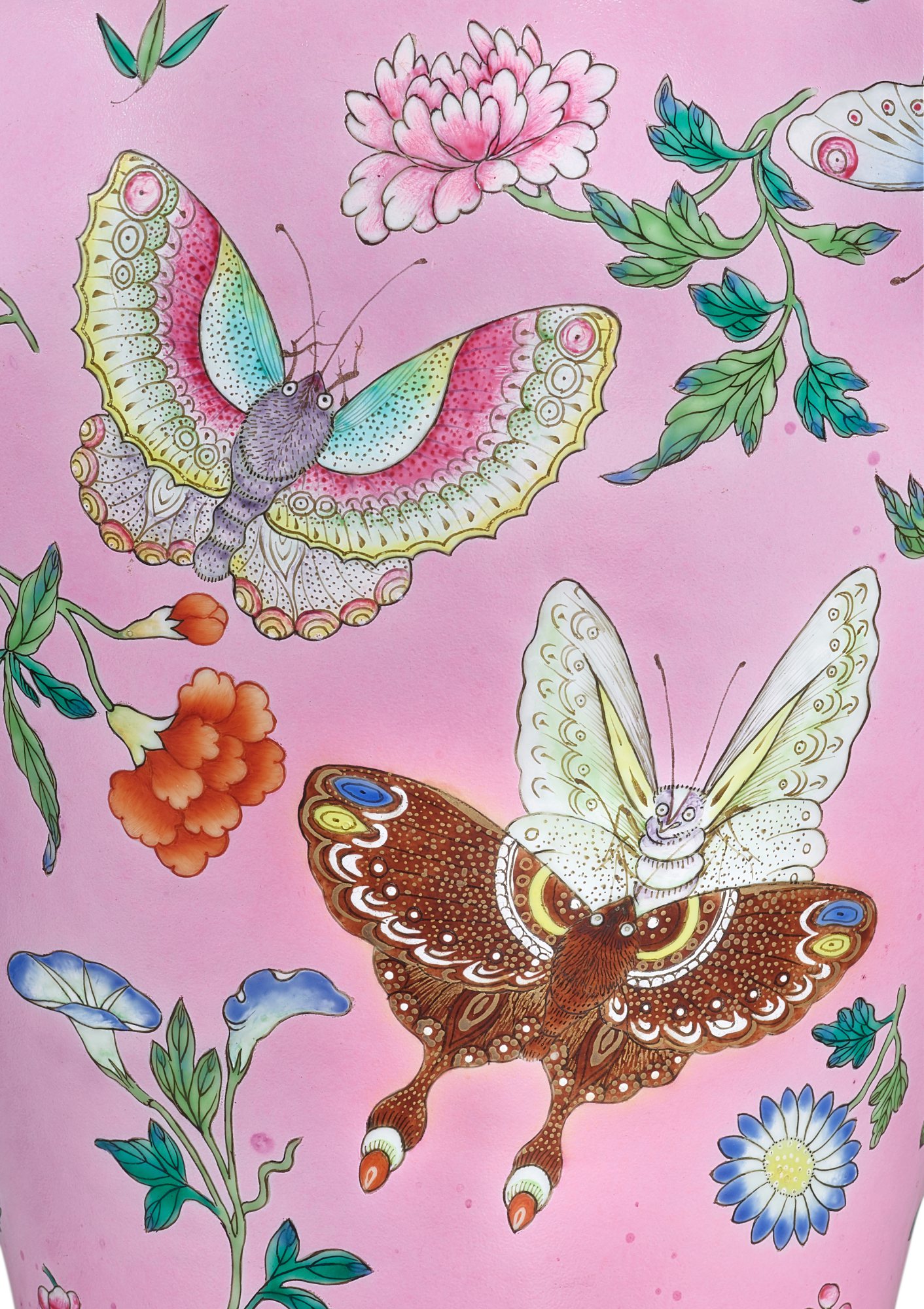 A magnificent pair of yangcai 'butterfly' vases, Seal marks and period