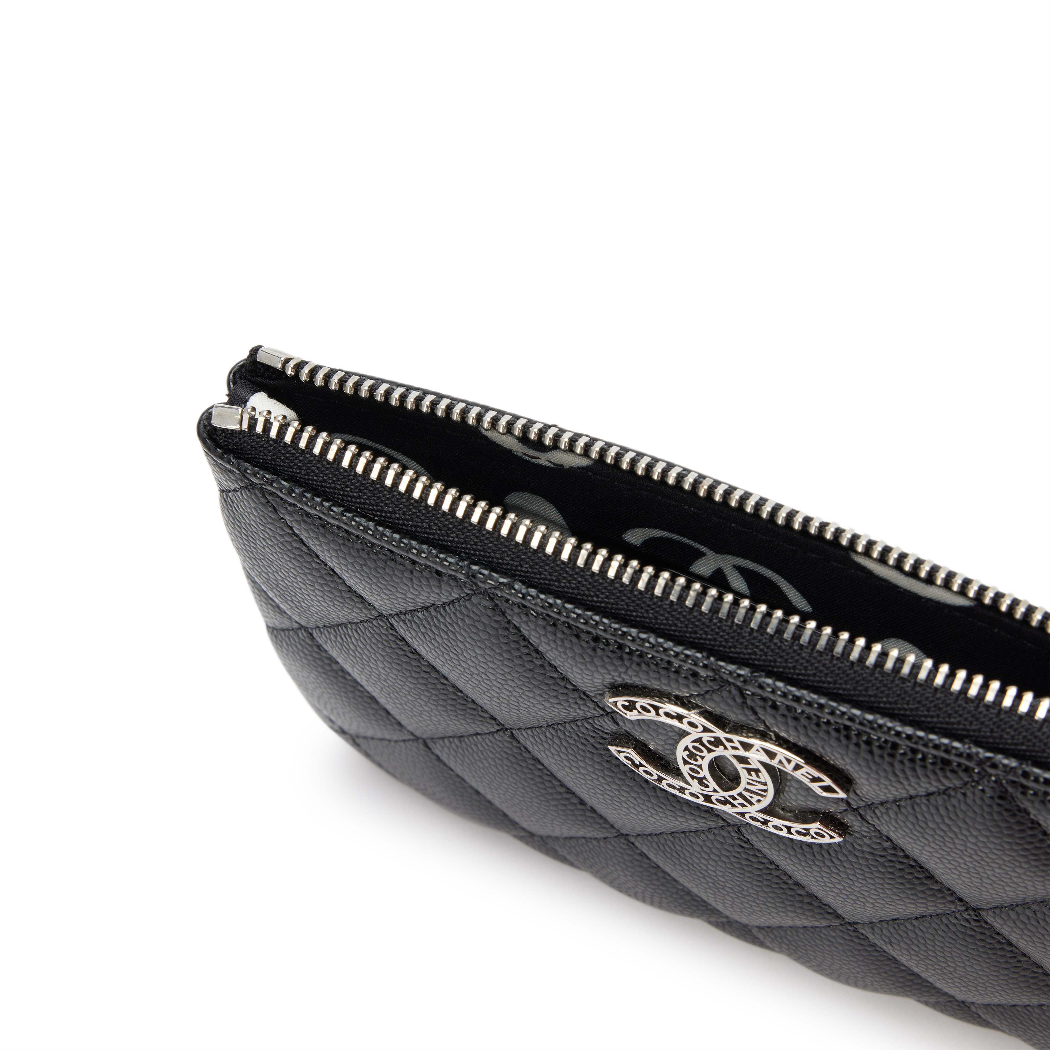 Chanel Black Quilted Caviar Black CC Logo Coco Mini O Case Zip