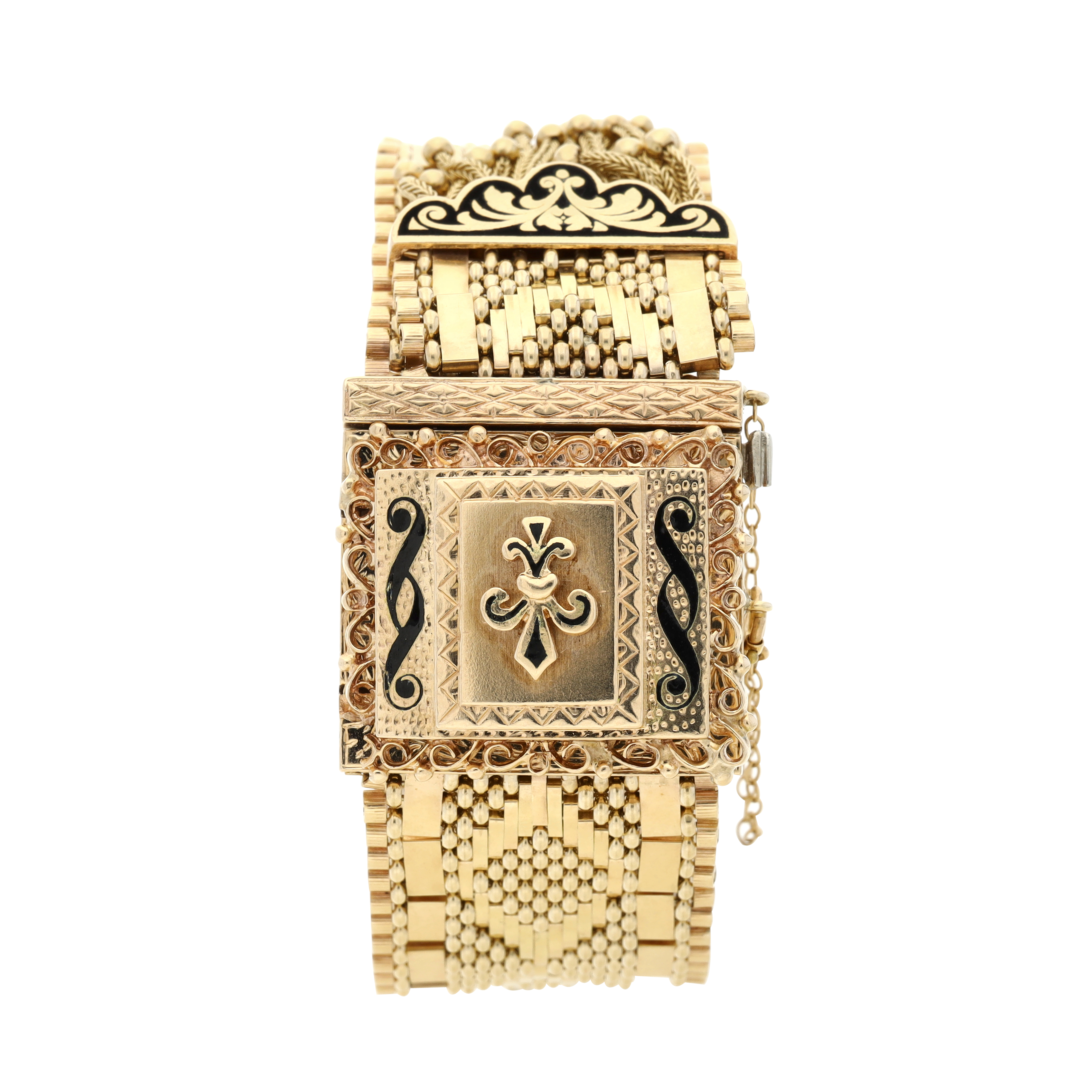 Vintage A 14k Yellow Gold And Black Enamel Art Deco Bracelet