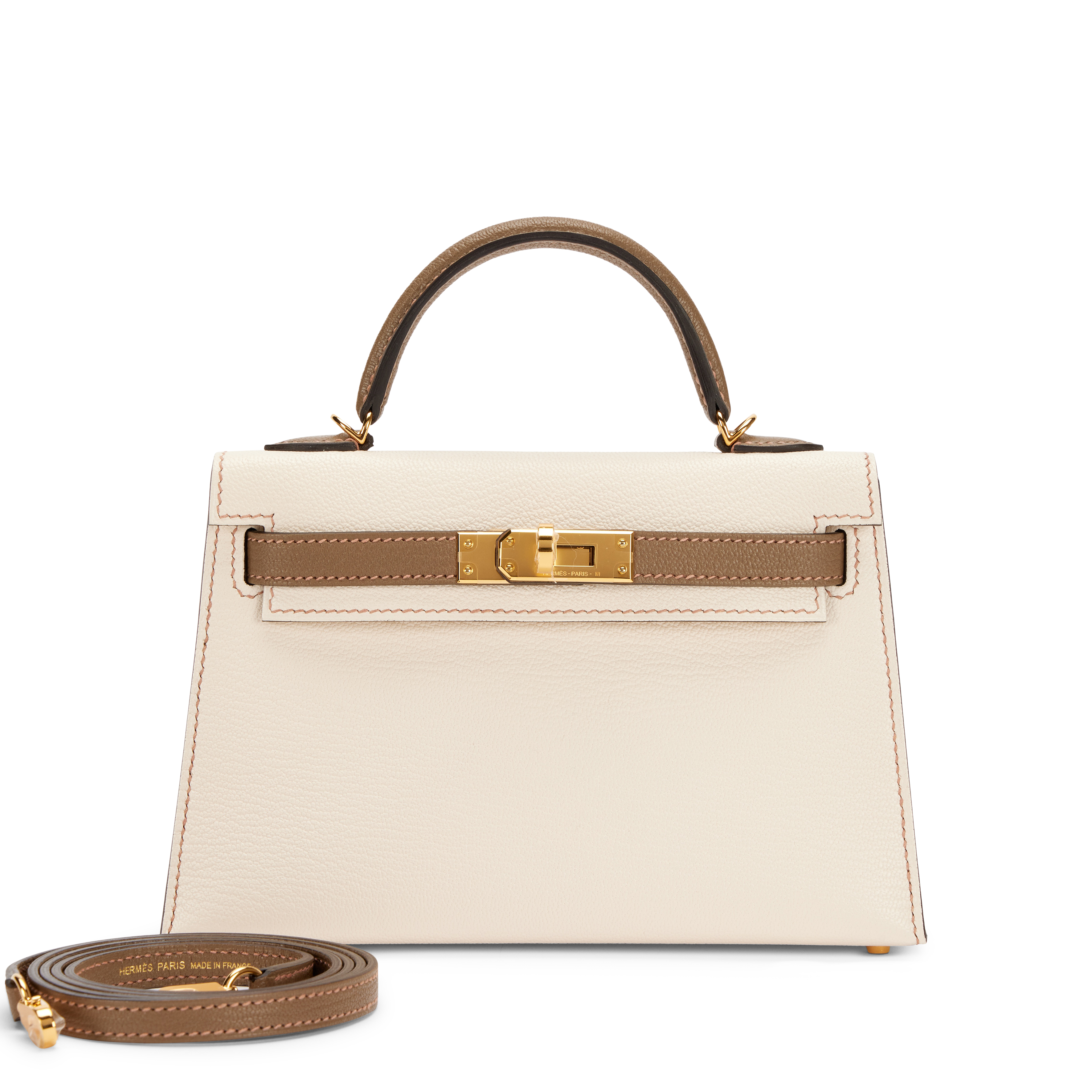 Hermès Nata And Etoupe Chèvre Mysore HSS Mini Kelly 20 II Gold
