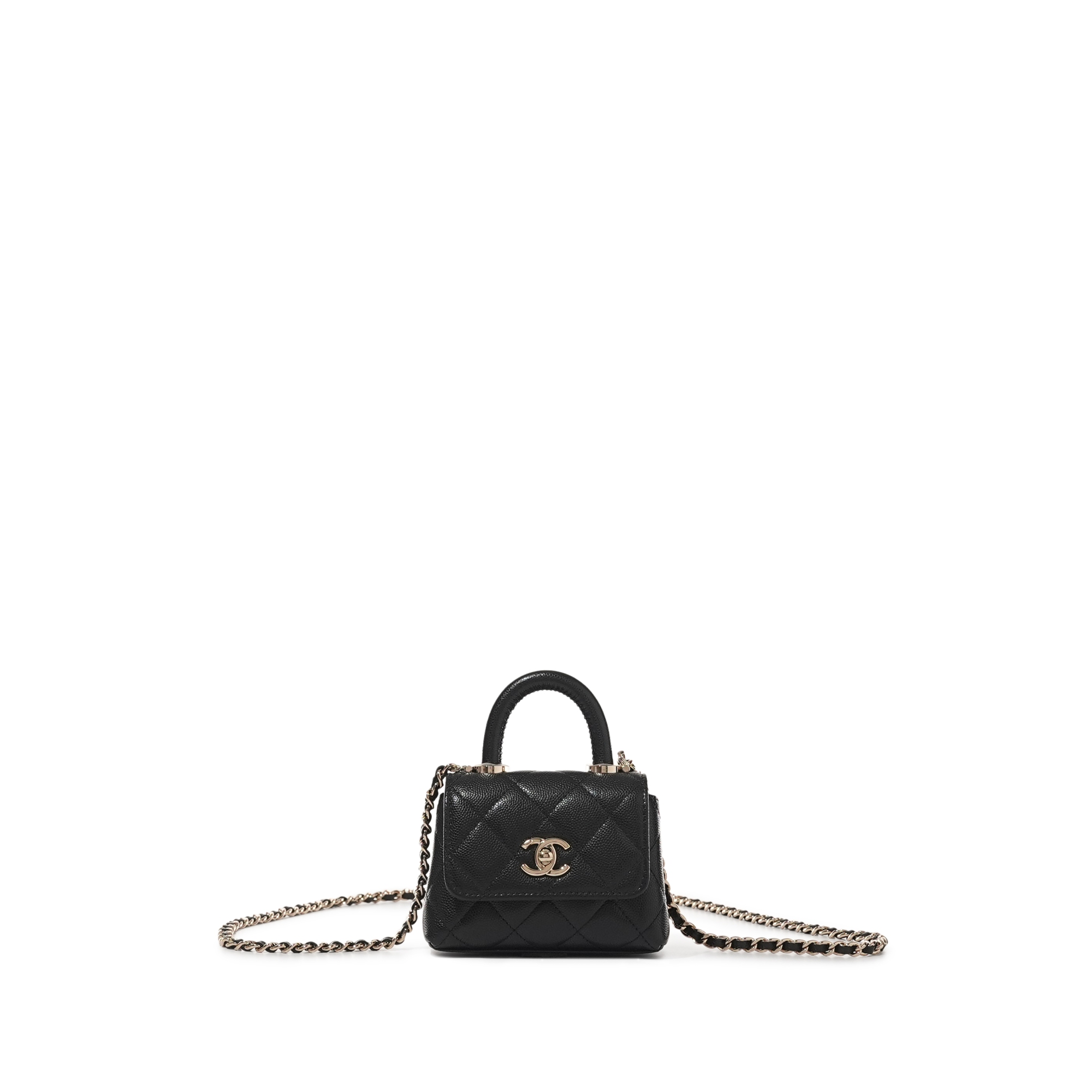 Chanel Black Quilted Caviar Micro Coco Top Handle Pale Gold